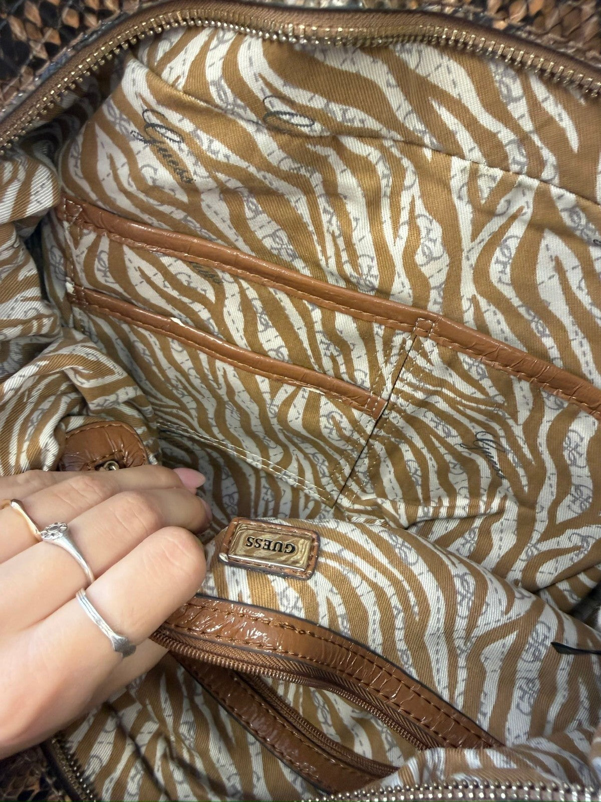 Guess Brown Snake Print Handbag