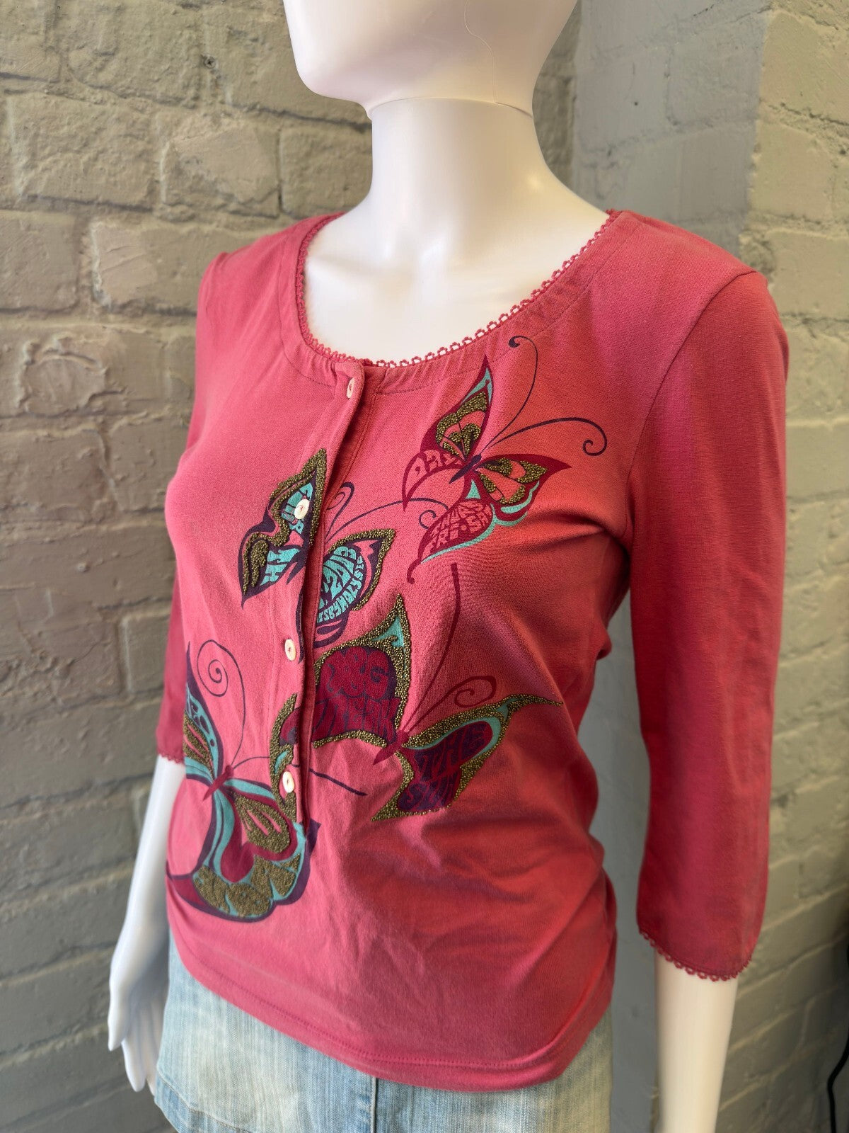 D&G Pink Butterfly Button-Up Top