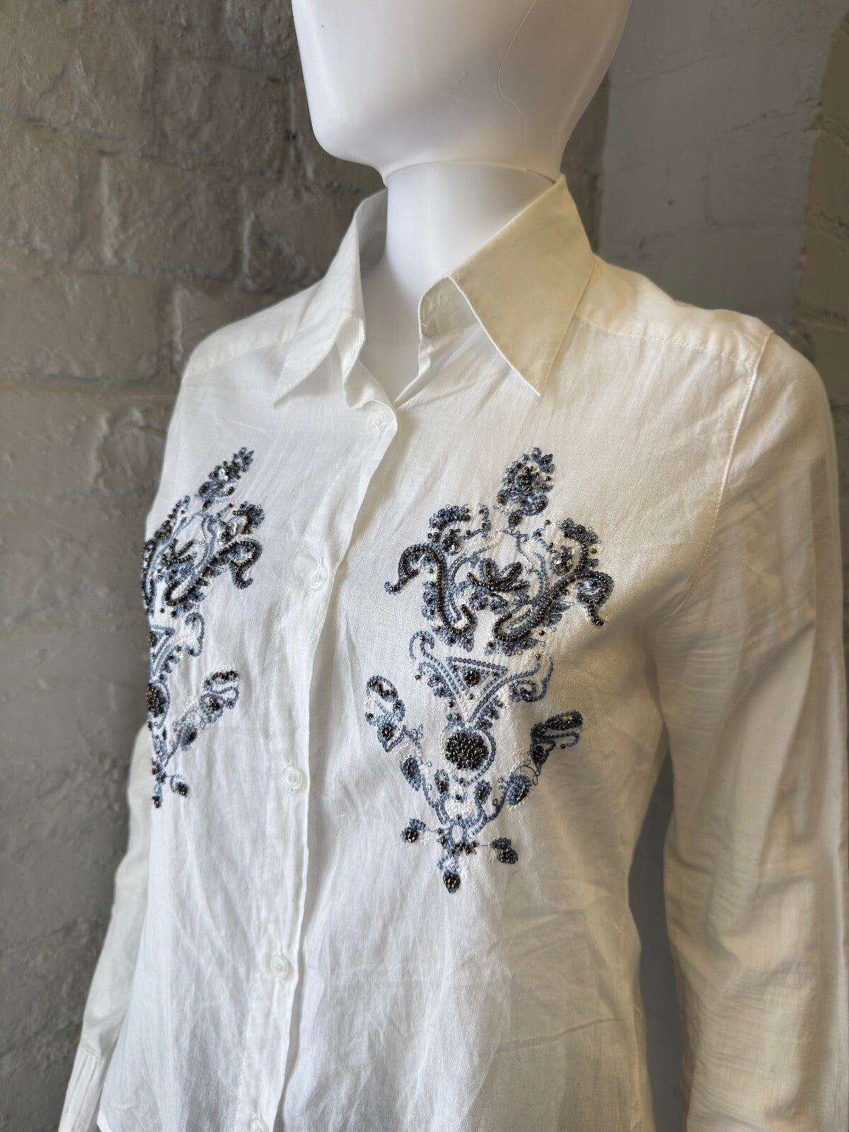 White Embroidered Button-Up Shirt