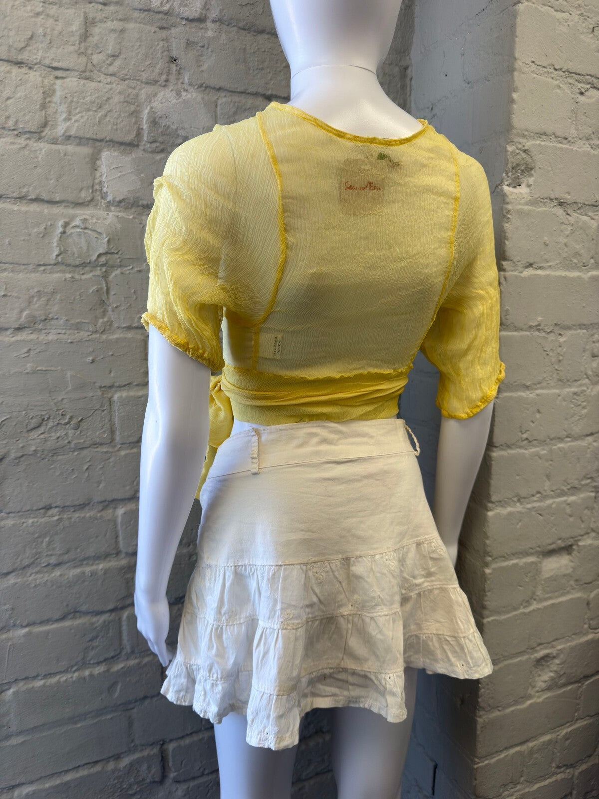 Yellow Silk Sheer Wrap Crop Top