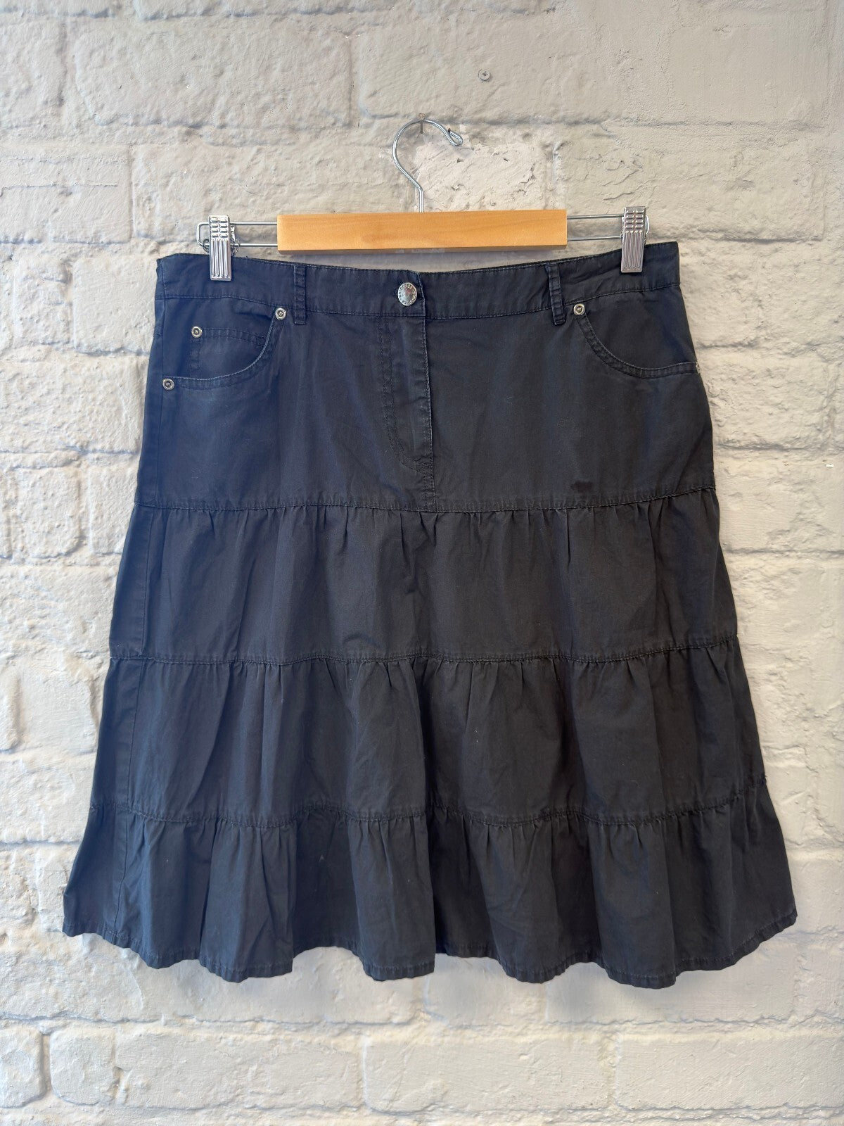 Black Tiered A-Line Midi Skirt