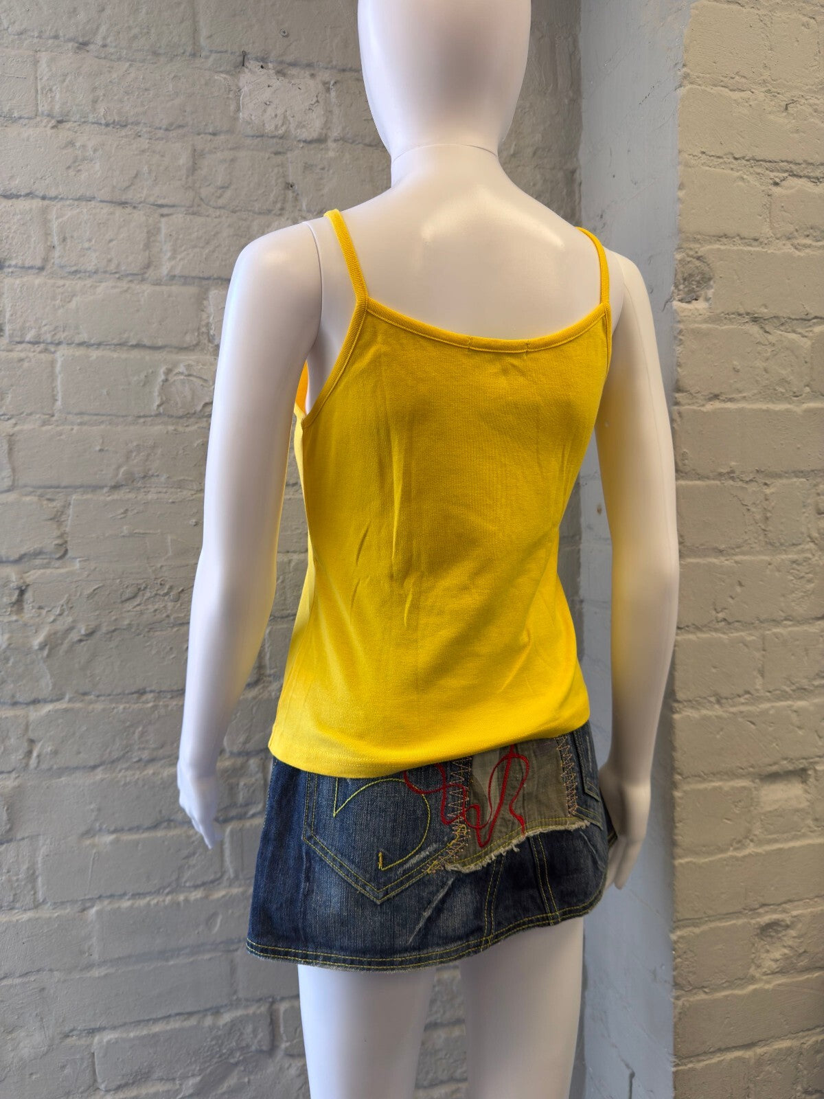 YellowSpaghetti Strap Tank Top with Rhinestone Star Design
