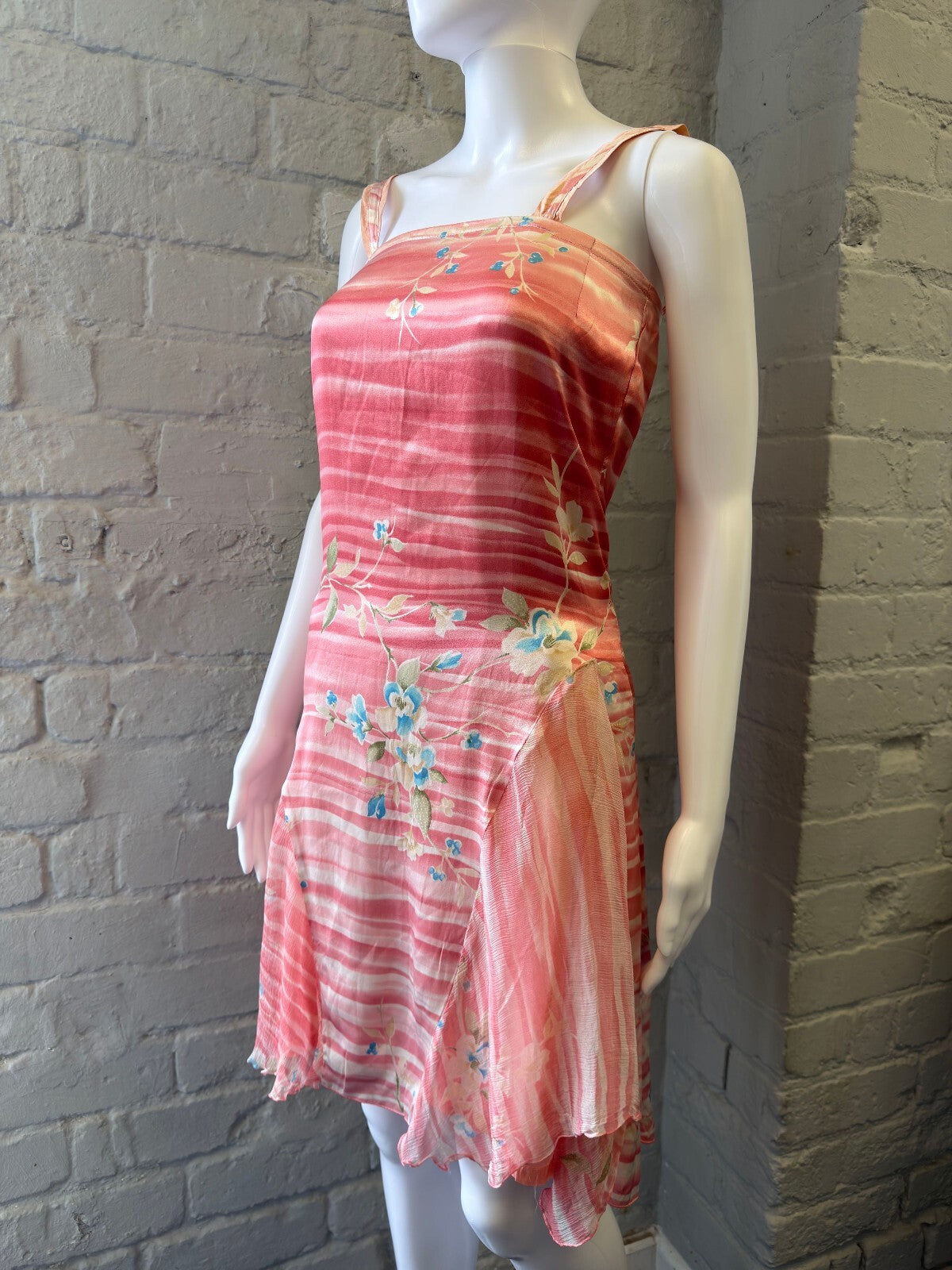 Italian Boutique Pink Floral Striped Silk Dress
