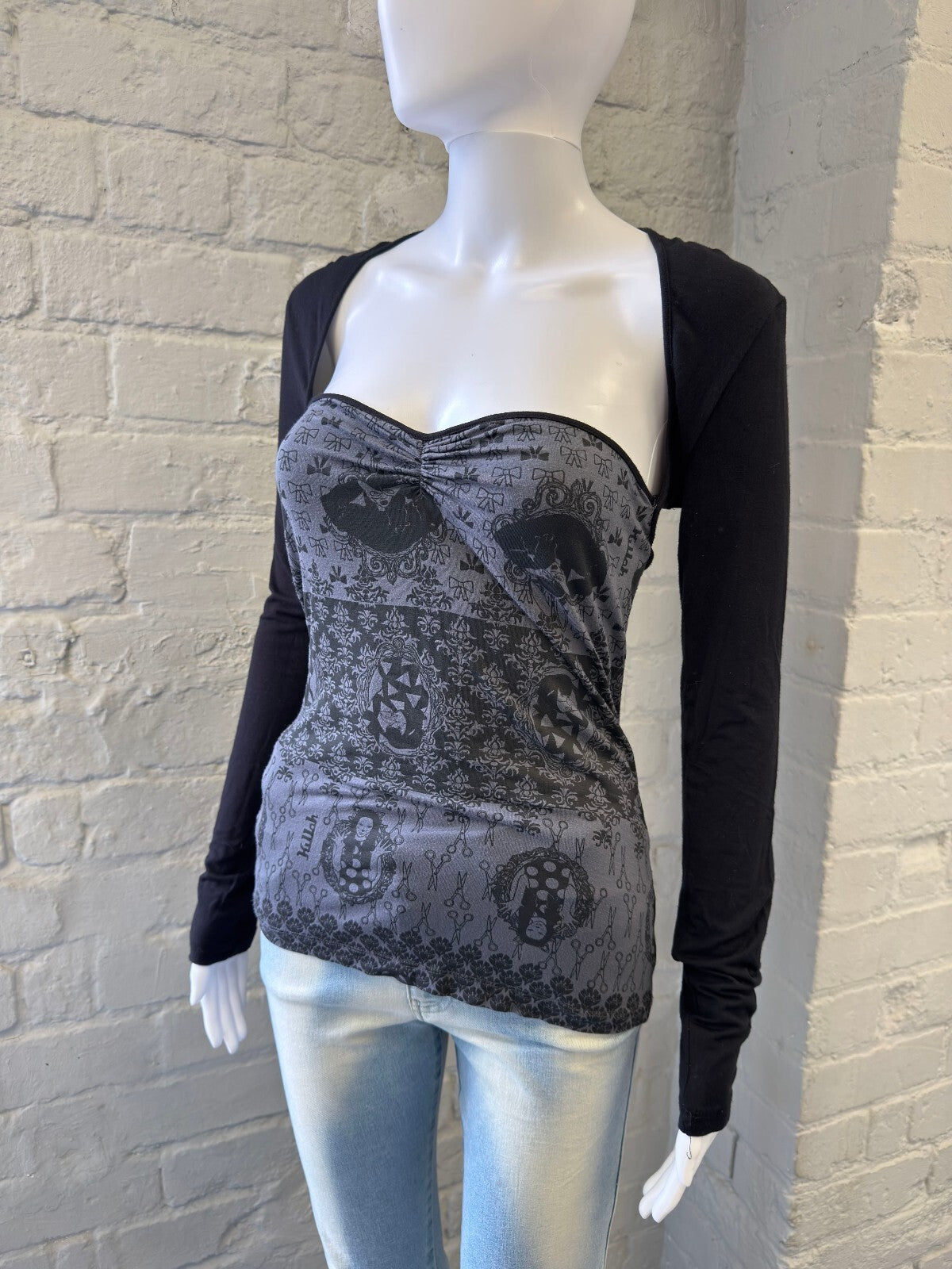 Killah Black and Grey Top with Bolero Sleeves
