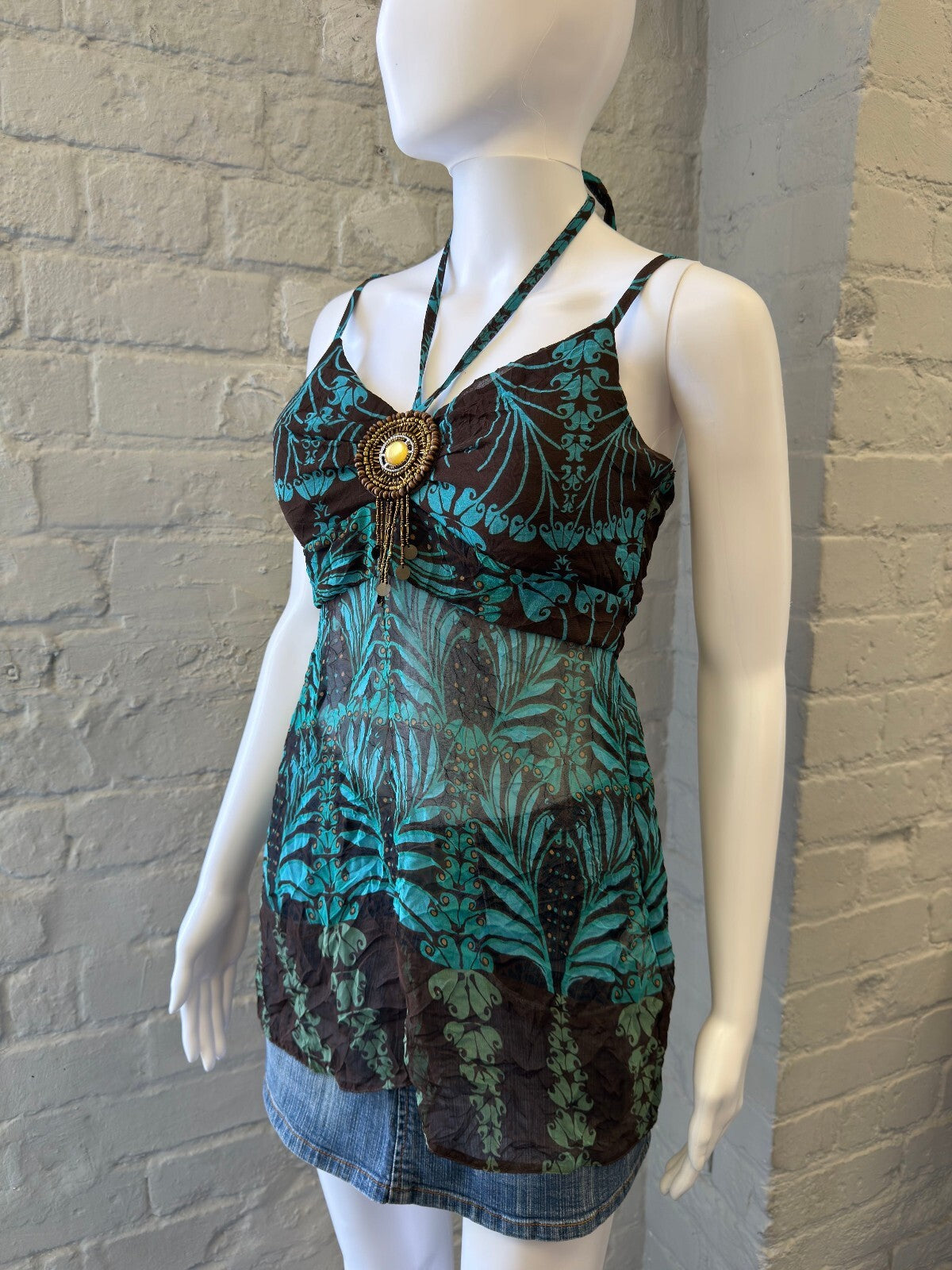 BAY Brown and Turquoise Halter Neck