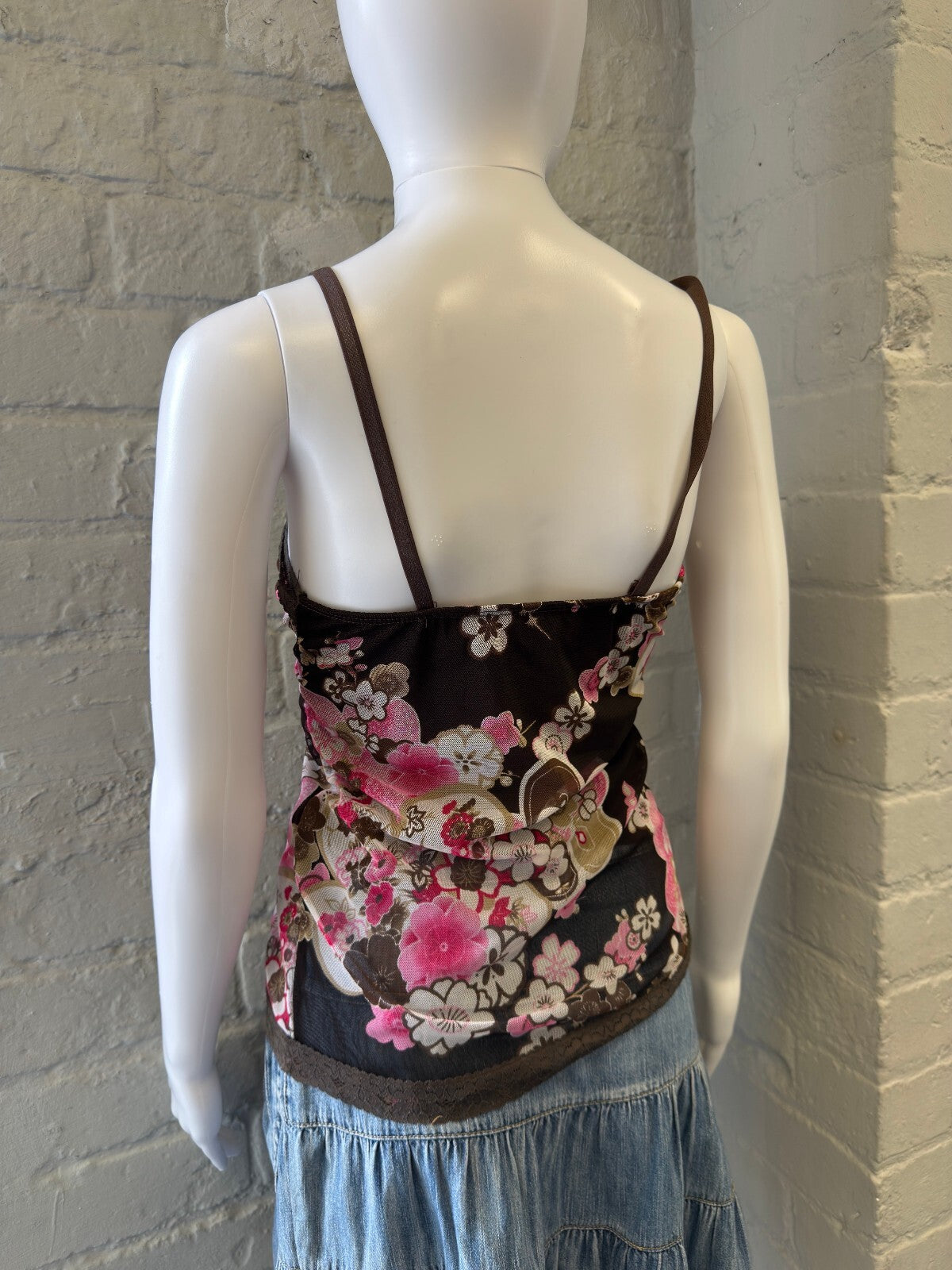 Floral Print Camisole Top with Lace Trim