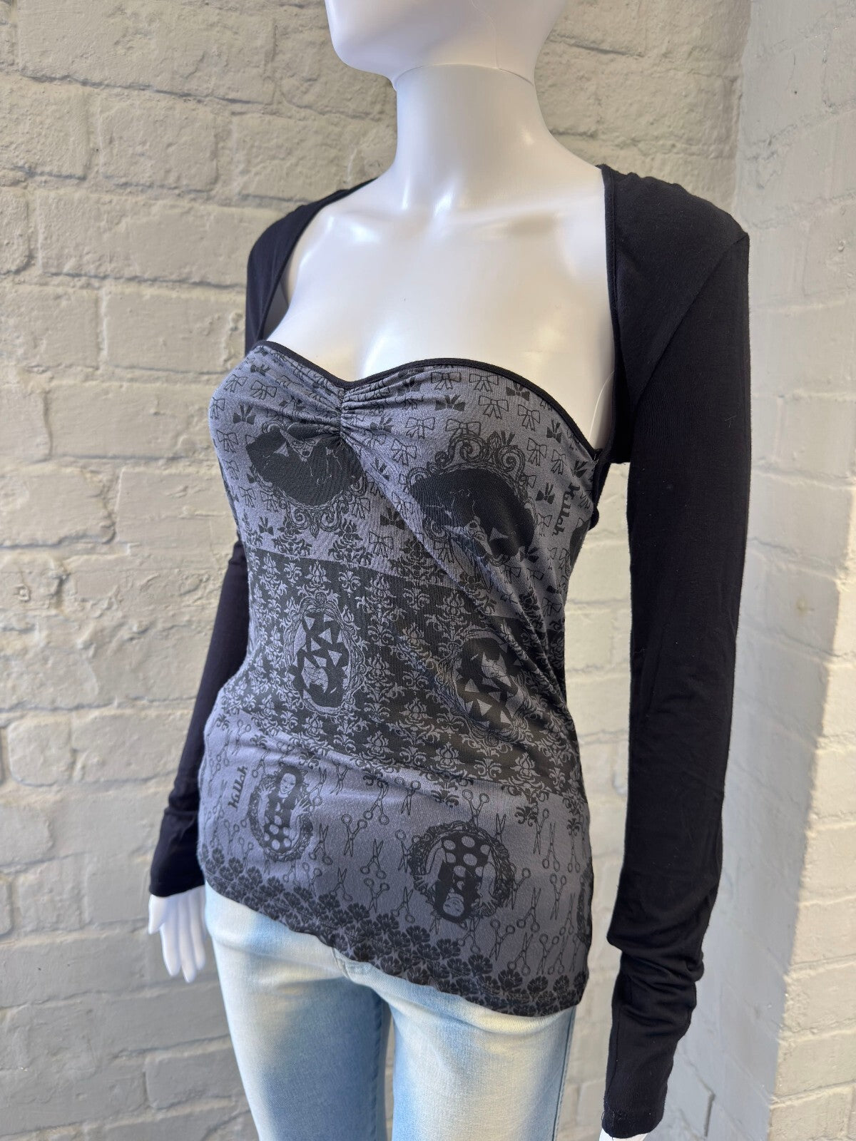 Killah Black and Grey Top with Bolero Sleeves