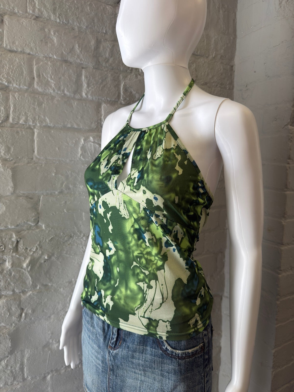 Green Abstract Print Halter Top