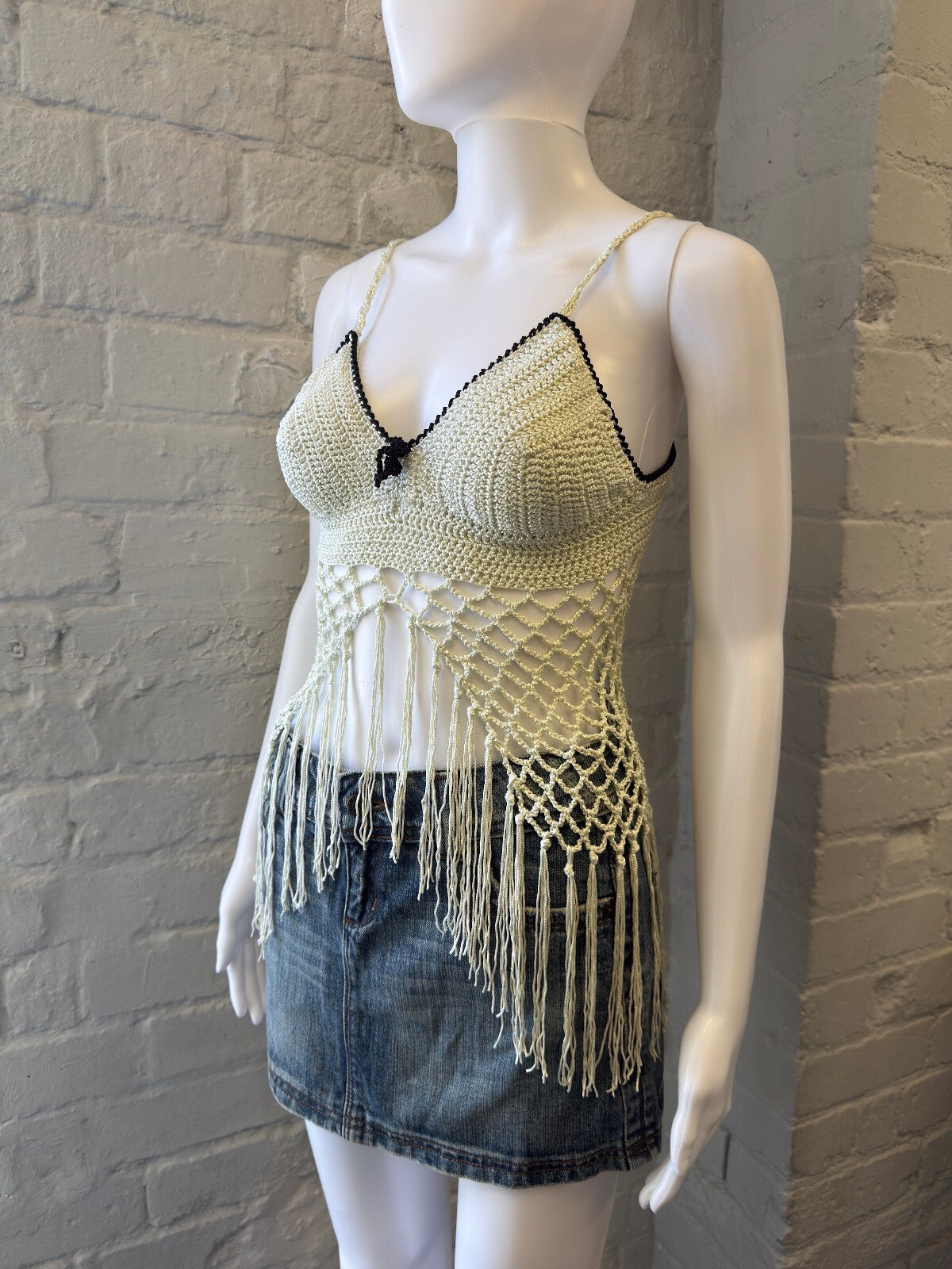 Handmade Crochet Mint Green Fringe Crop Top