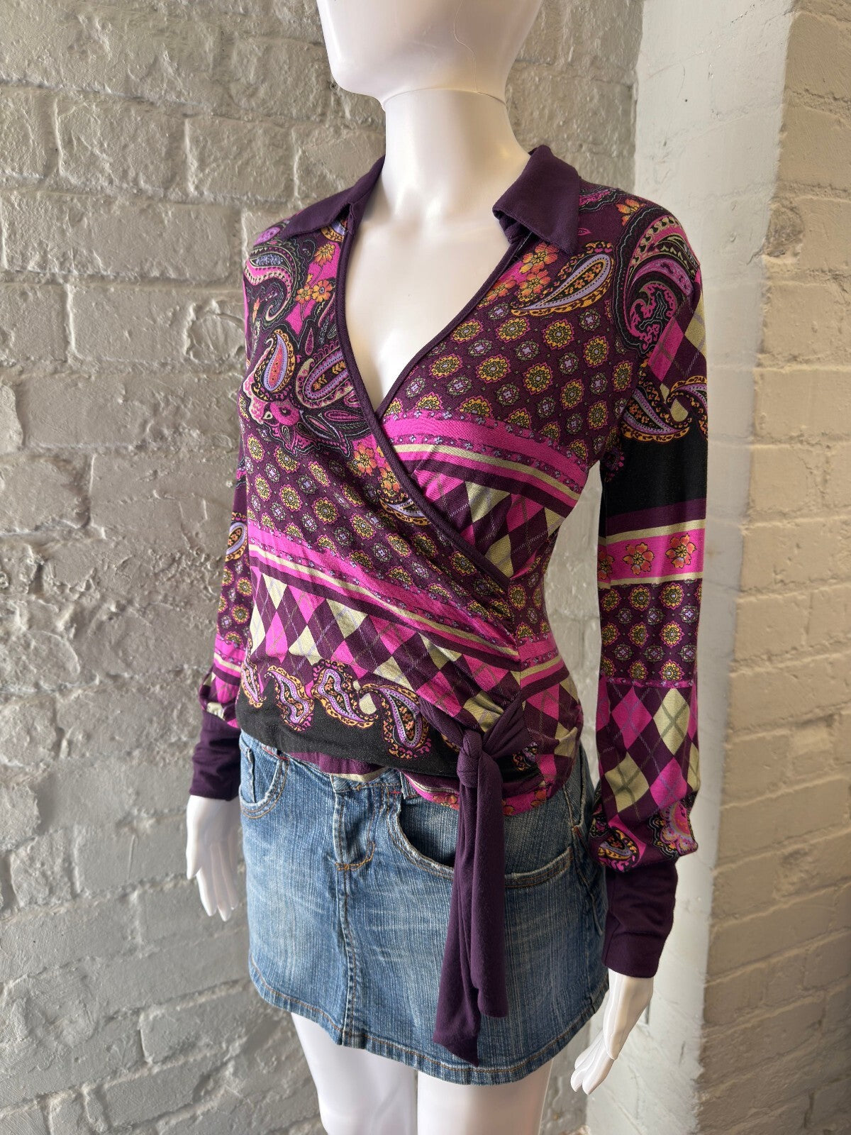 Purple Paisley Wrap Top with Tie Waist
