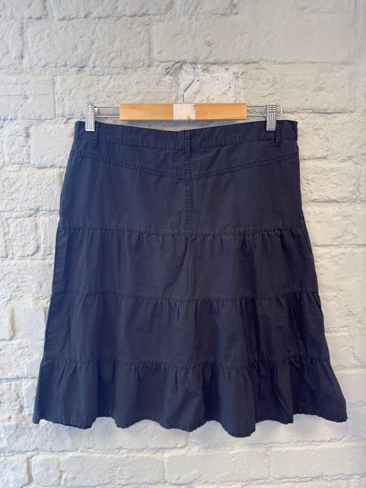 Black Tiered A-Line Midi Skirt