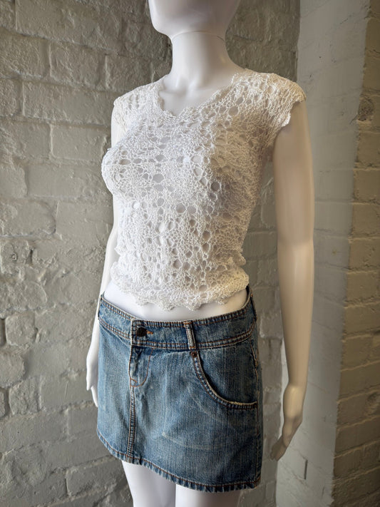 White Crocheted Cap Sleeve Top