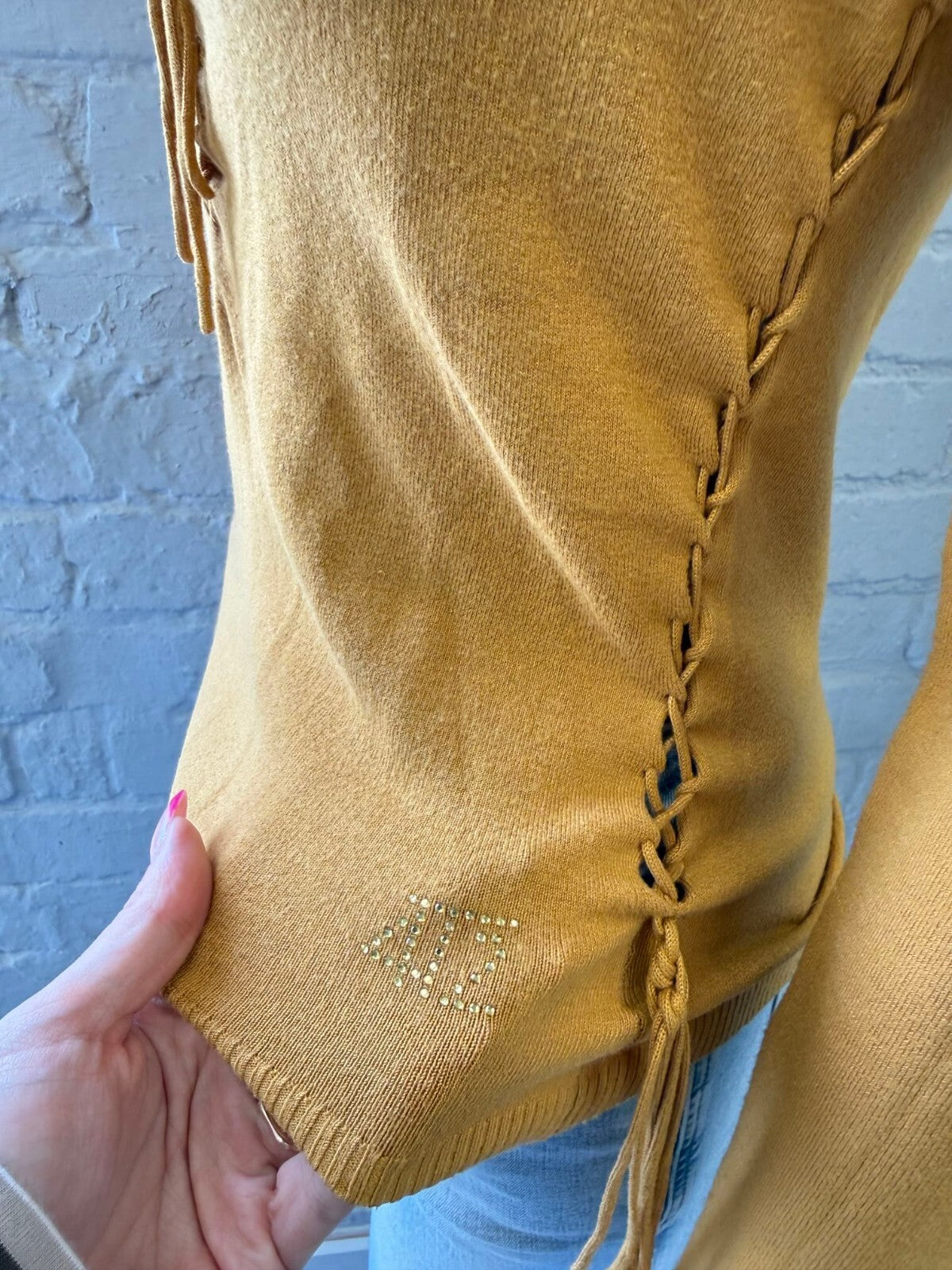 Mustard Yellow Knit Jumper with Side Lace Detail