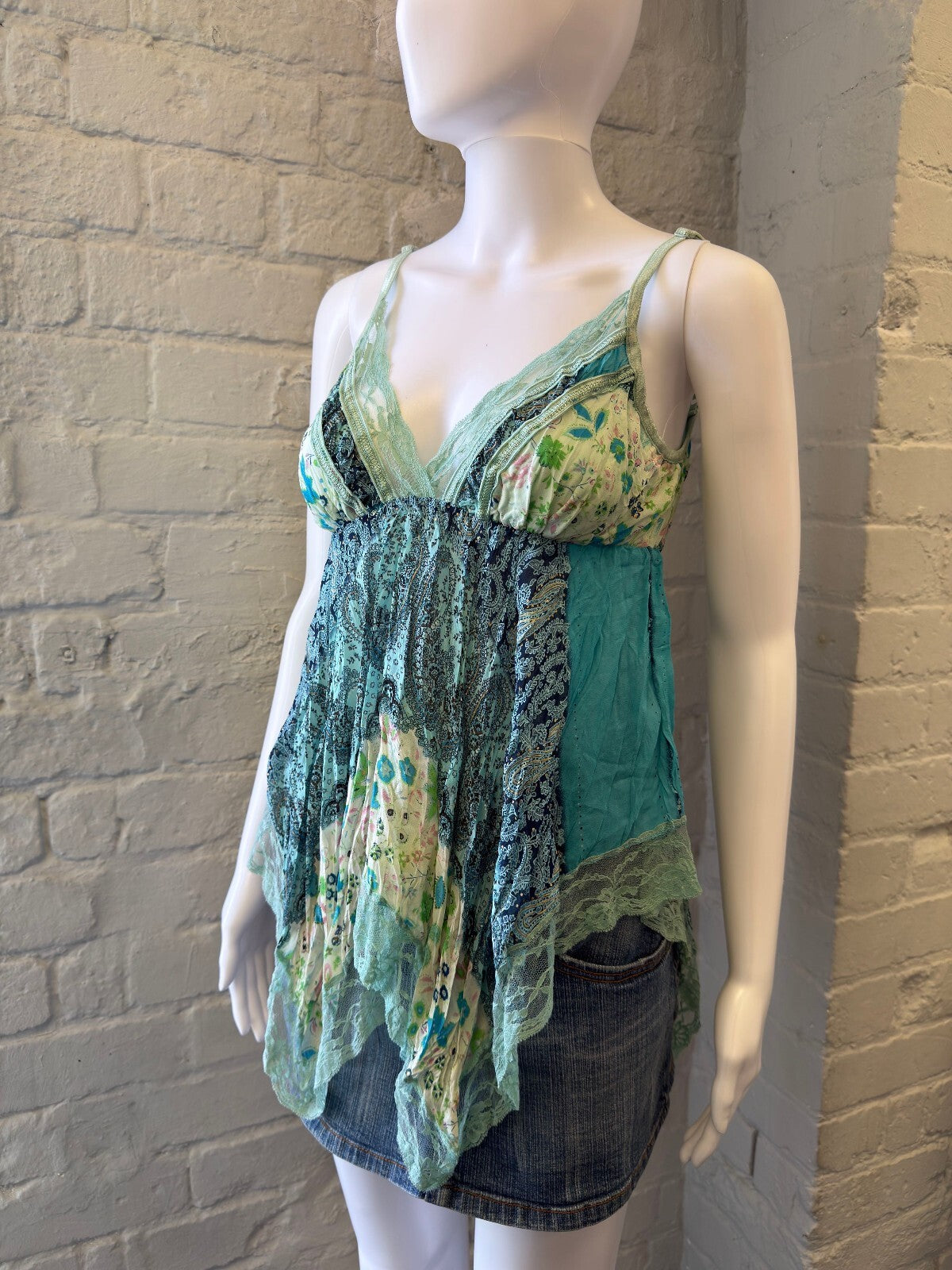 Blue Floral and Lace Cami Top