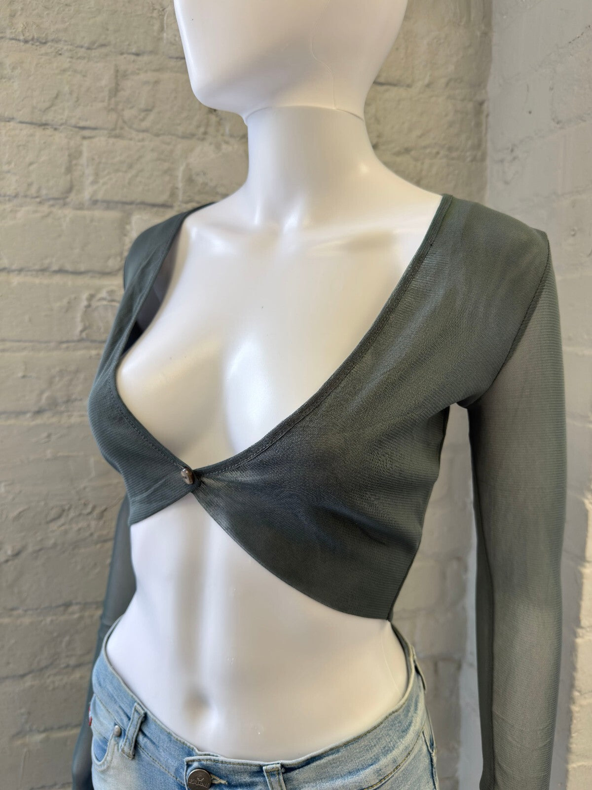 Grey Blue Mesh Long Sleeve Bolero