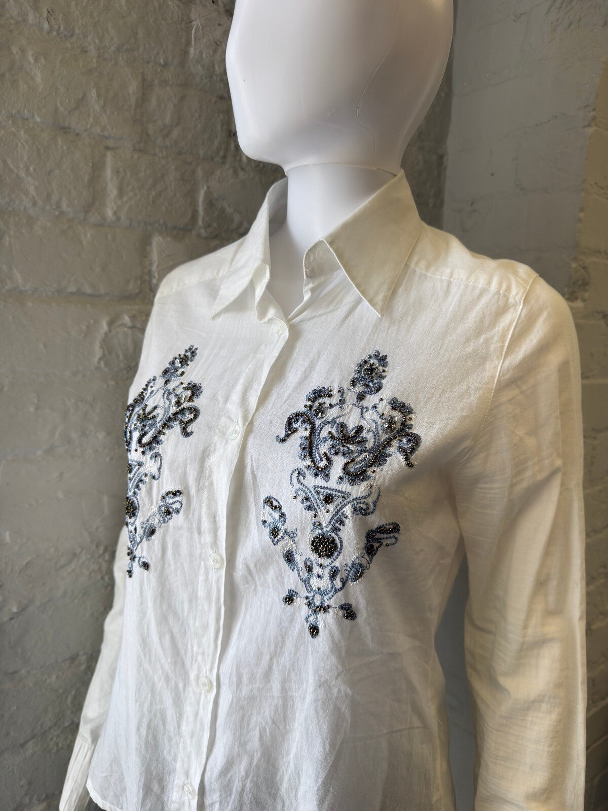 White Embroidered Button-Up Shirt