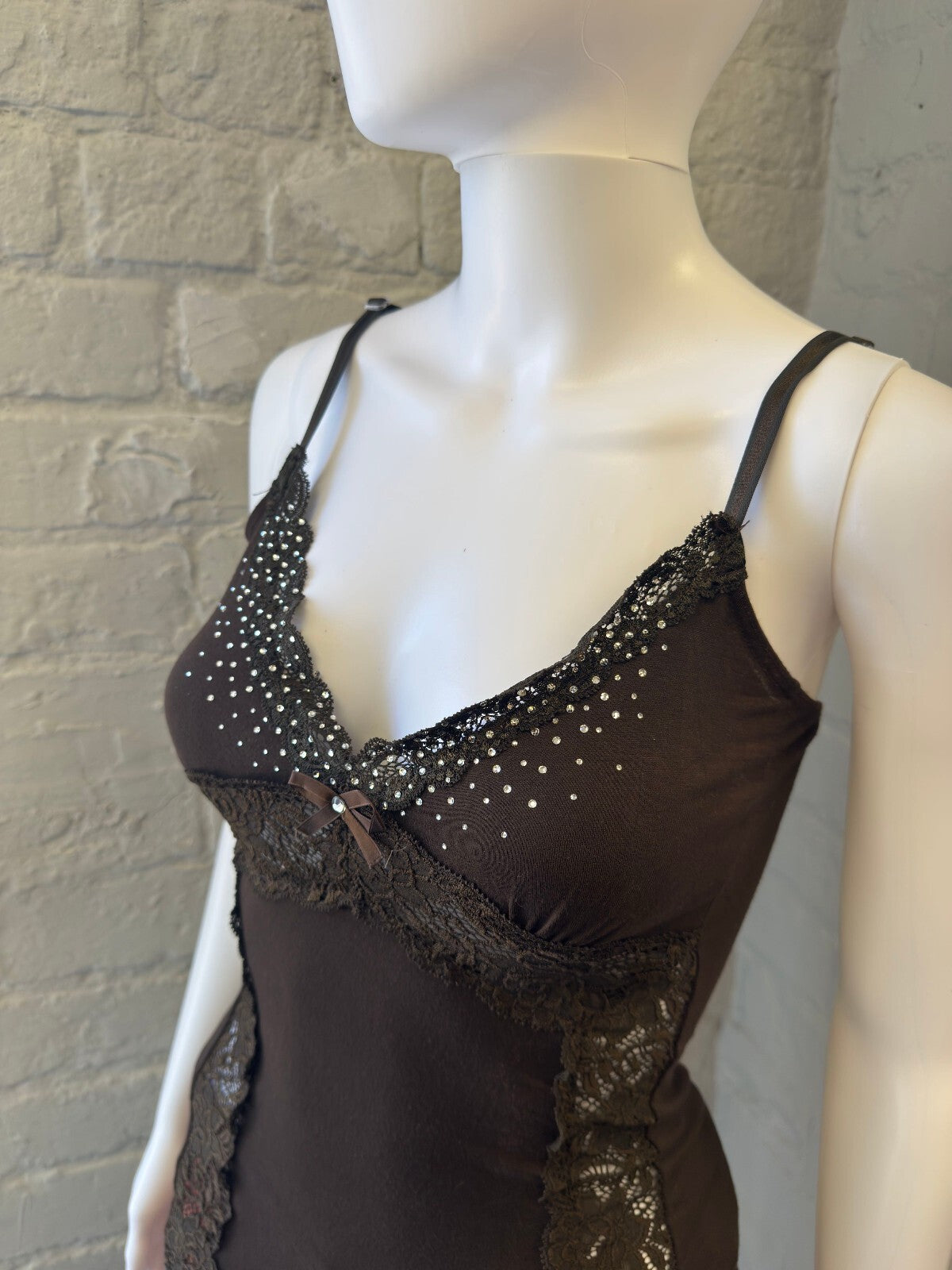 Made in Italy Brown Lace Trimmed Camisole Top