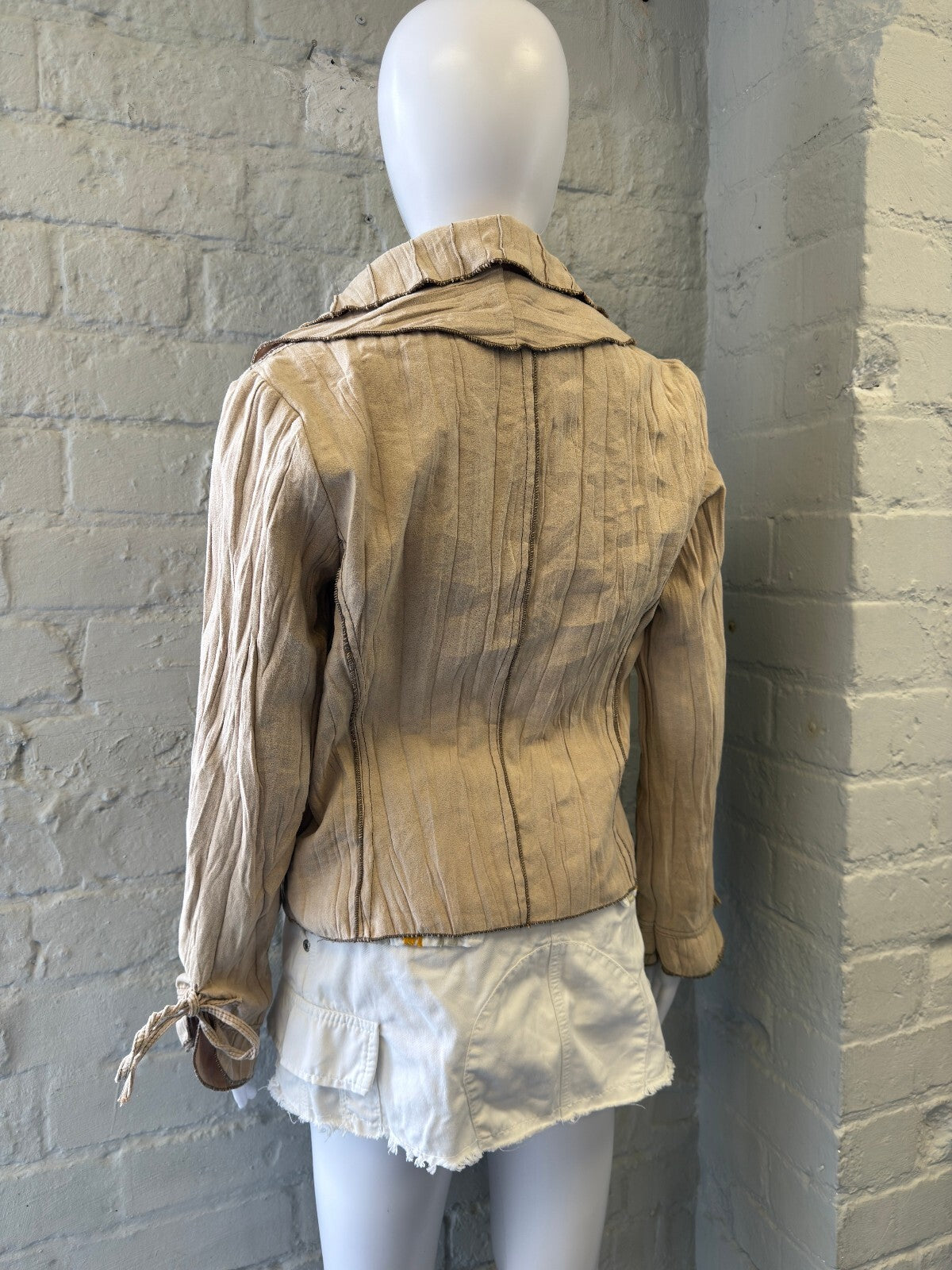 Beige Suede Ruffled Collar Jacket