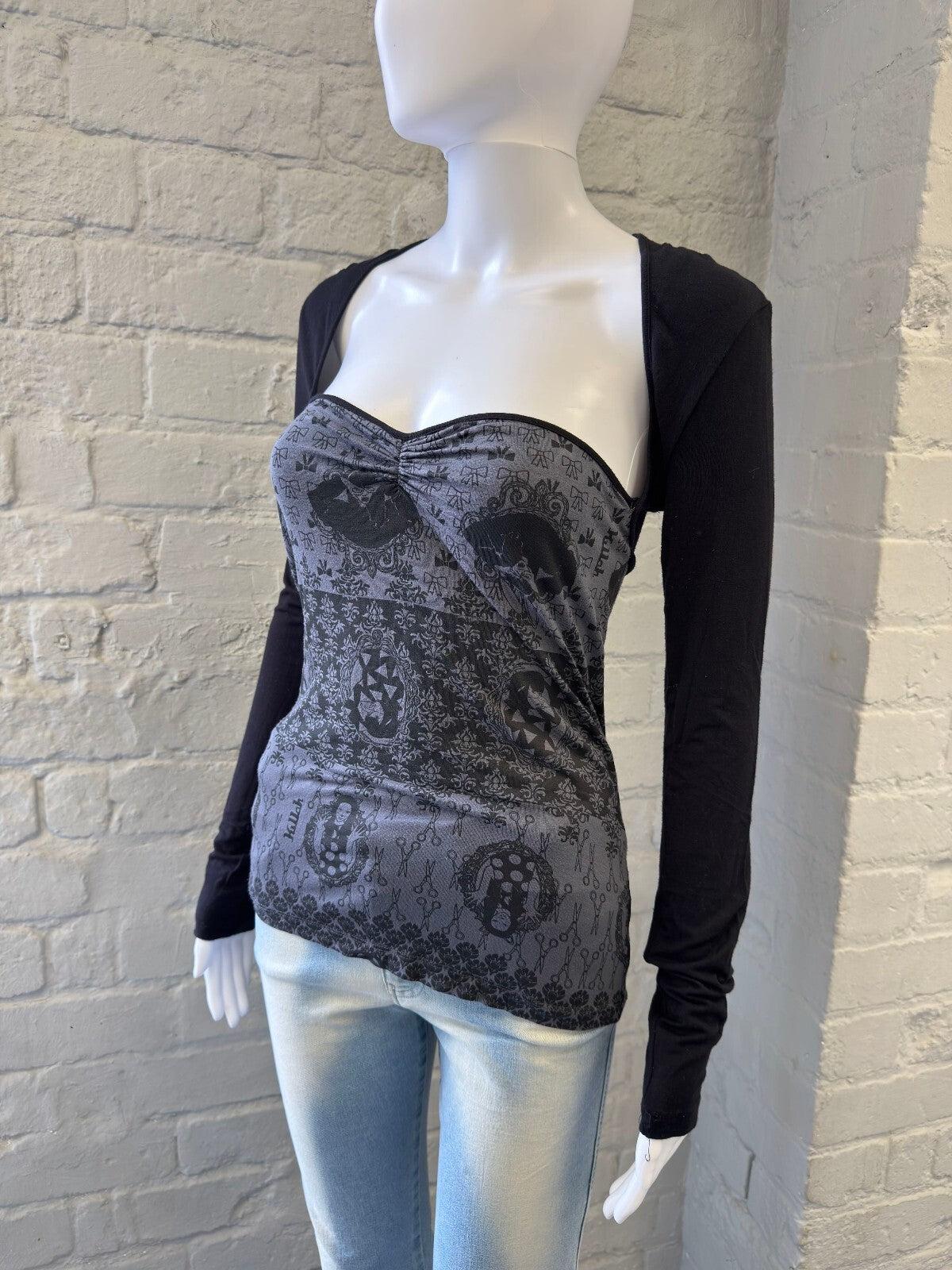 Killah Black and Grey Top with Bolero Sleeves