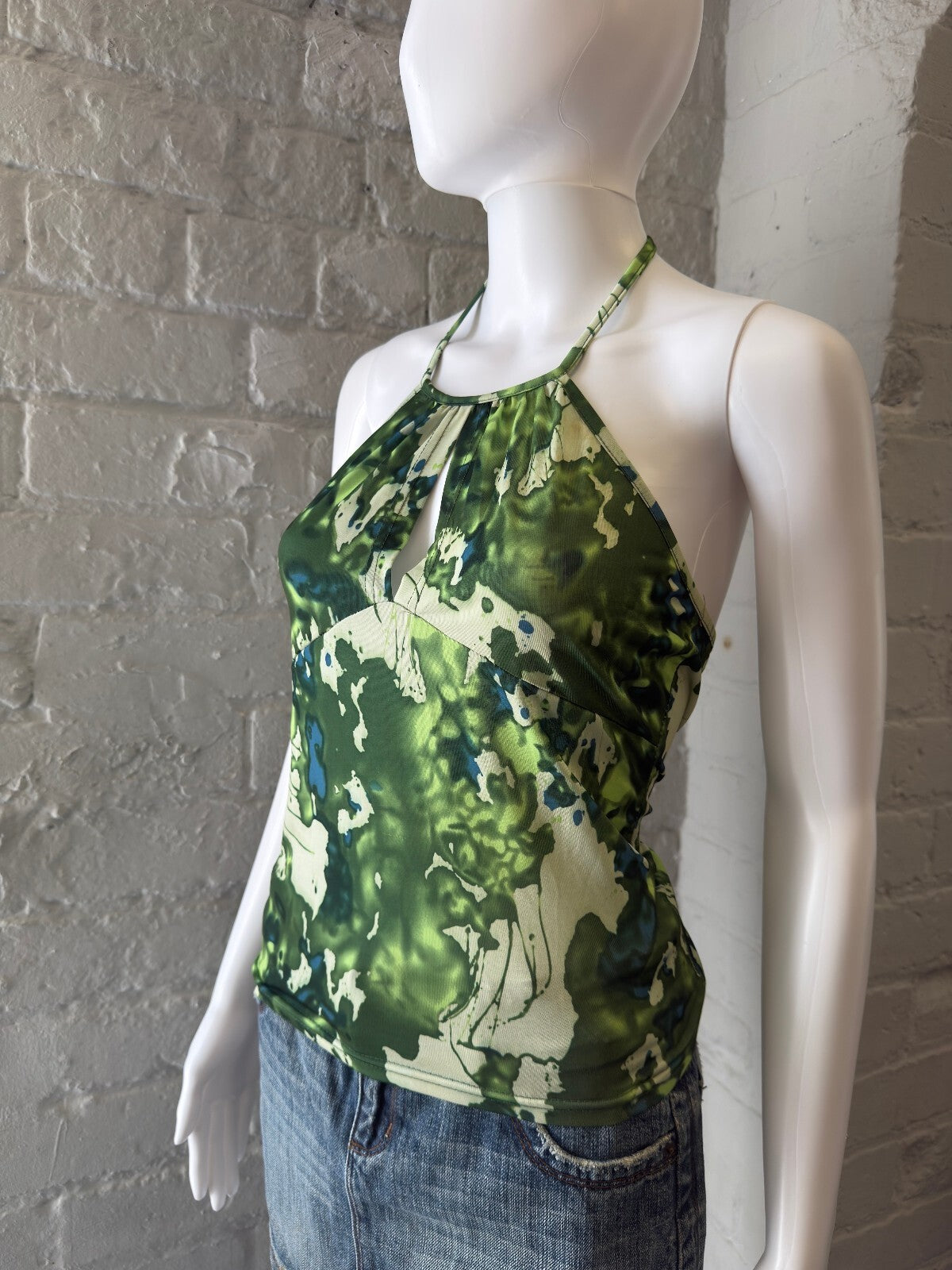 Green Abstract Print Halter Top