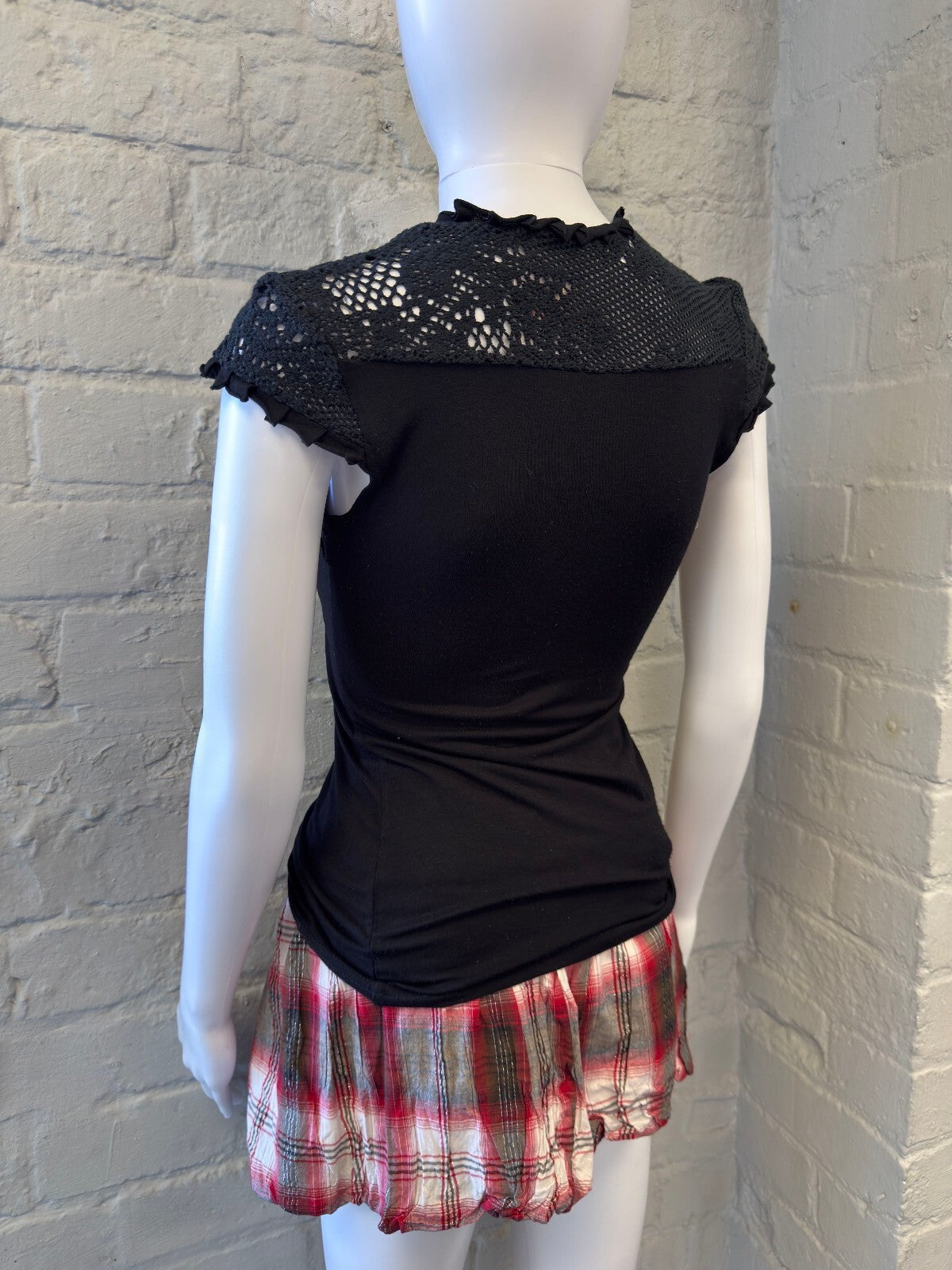 Black Crochet Shoulder Detail Fitted Top