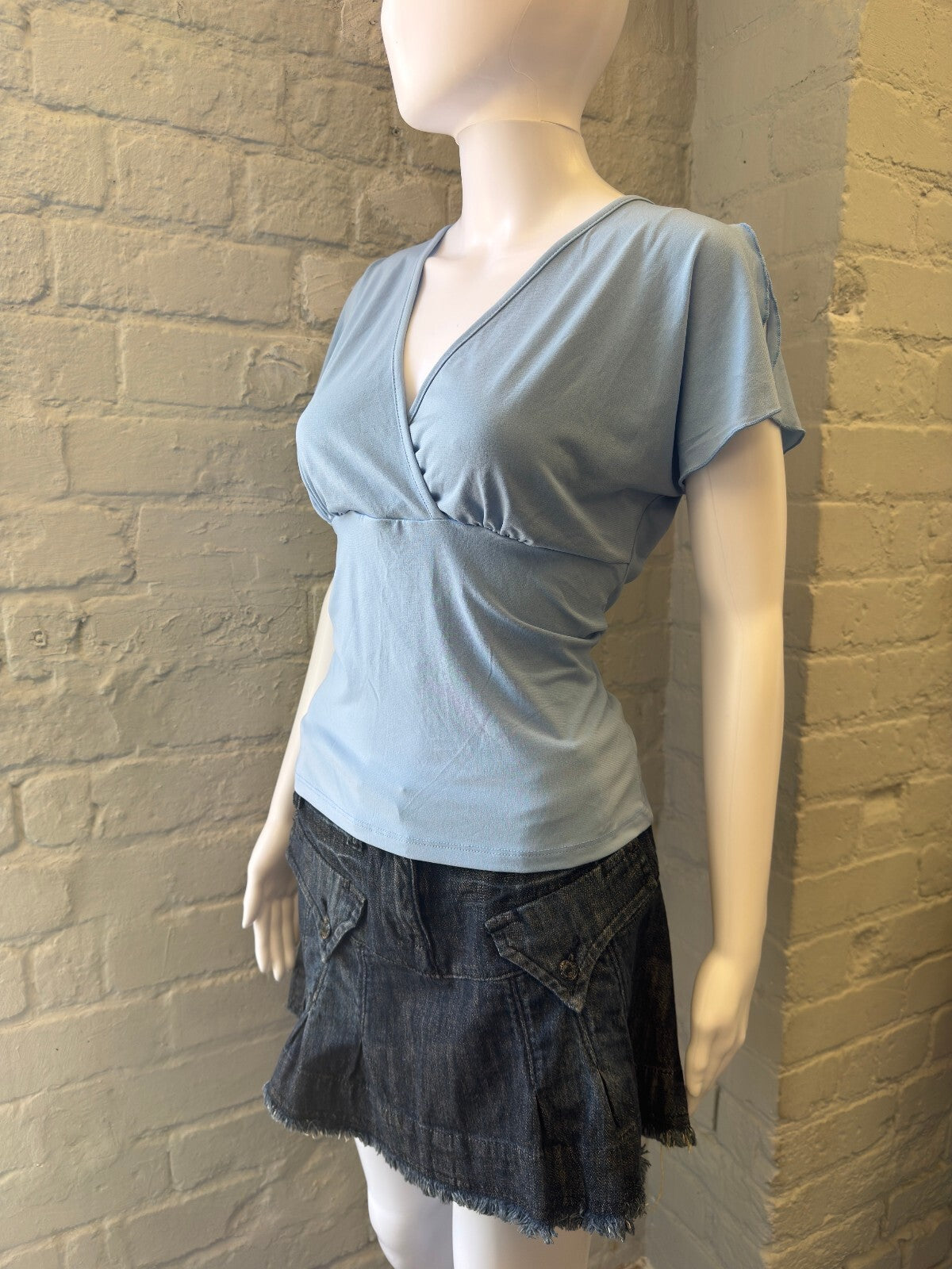 Baby Blue Short Sleeve V-Neck Top