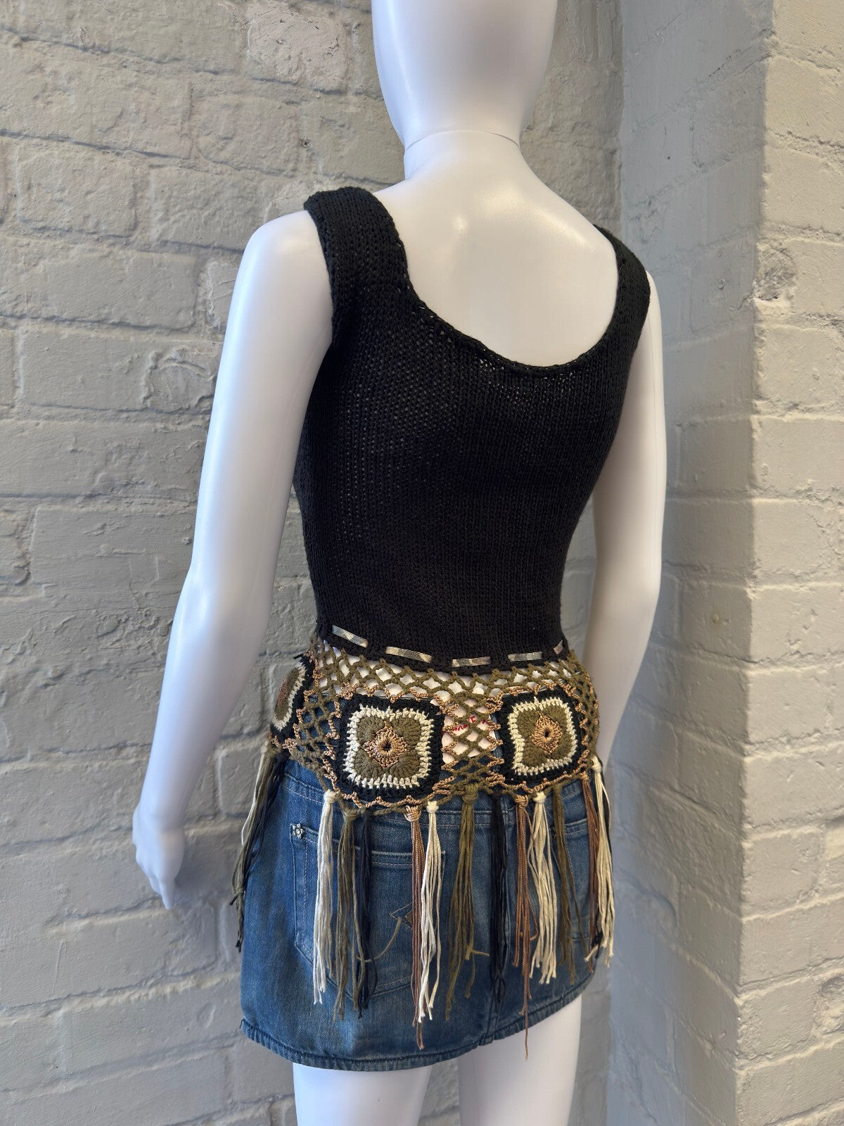 Boho Black Crochet Knit Tank Top