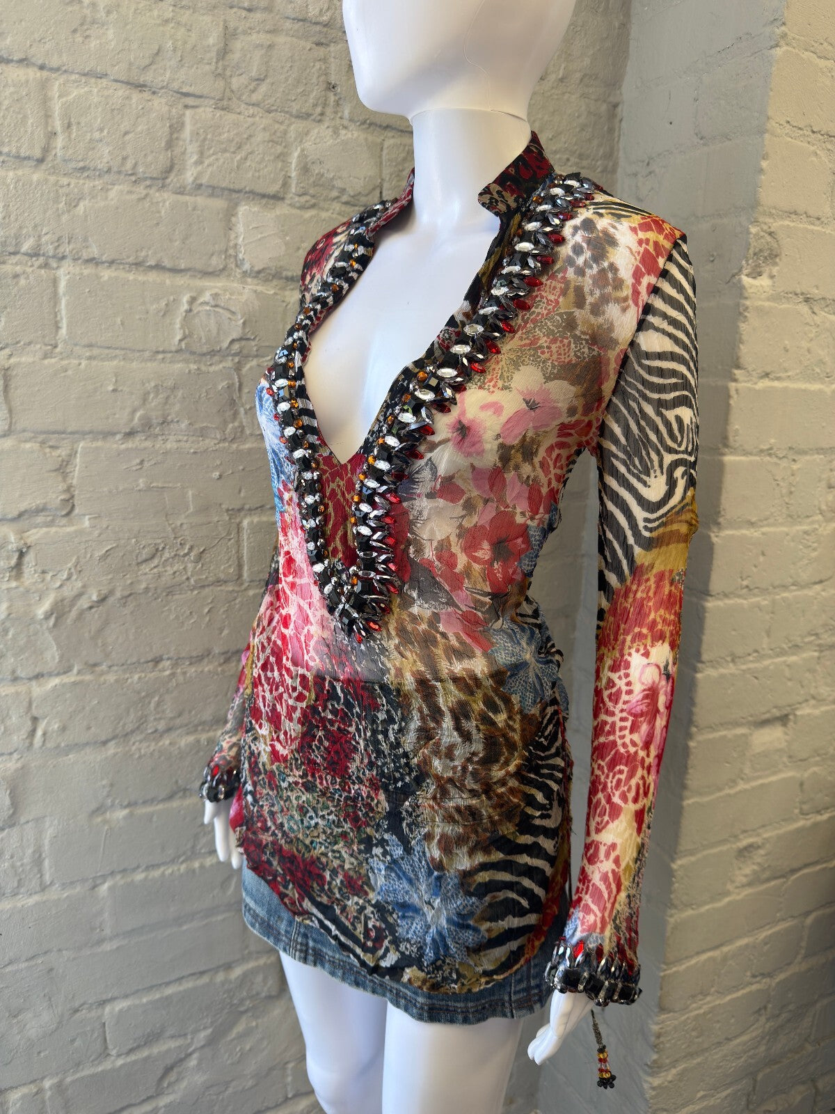 Embellished Sheer Animal Print Long Sleeve
