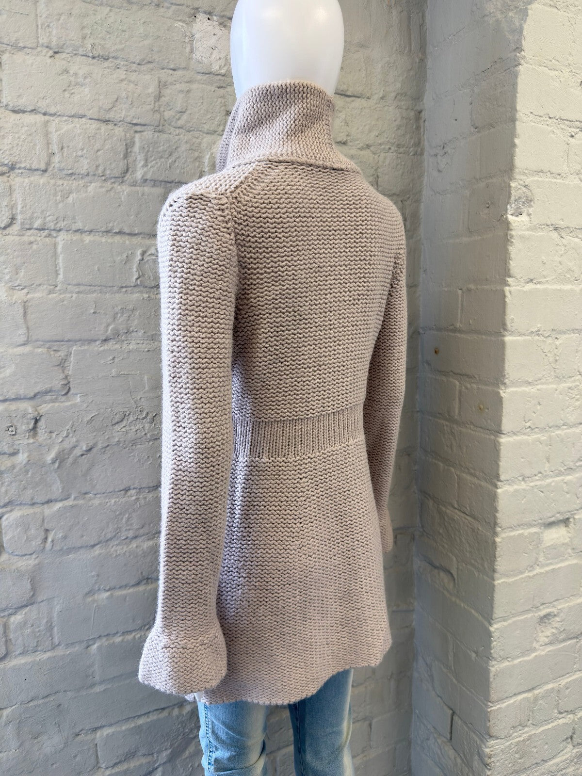Lilac Knit Long Sleeve Button-Up Cardigan with High Neck