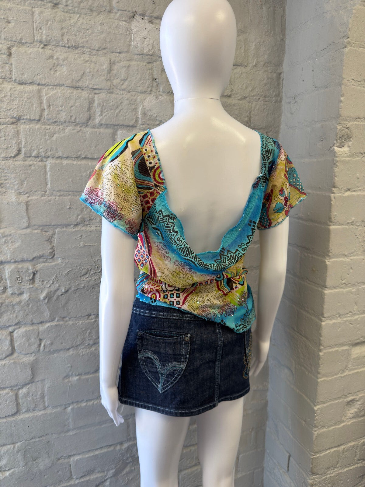 Multicolour Patterned Sheer Mesh Top