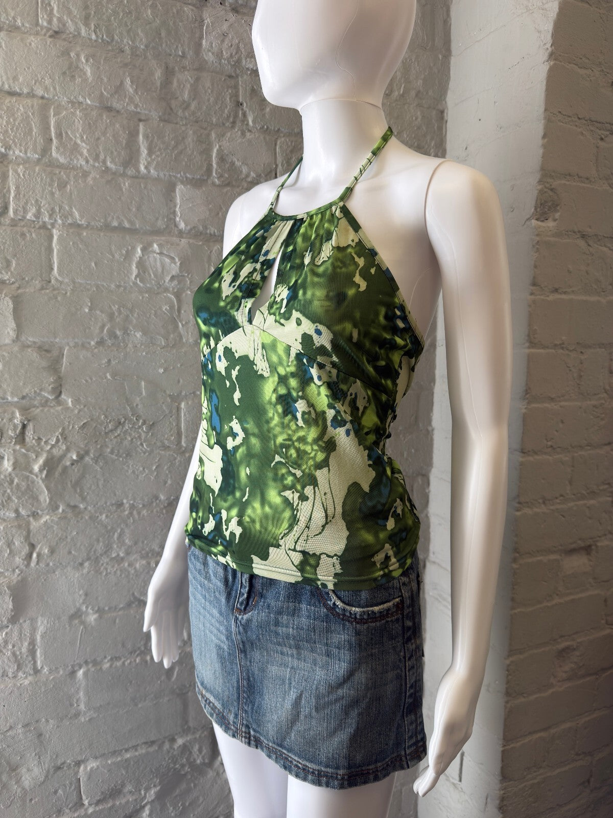 Green Abstract Print Halter Top
