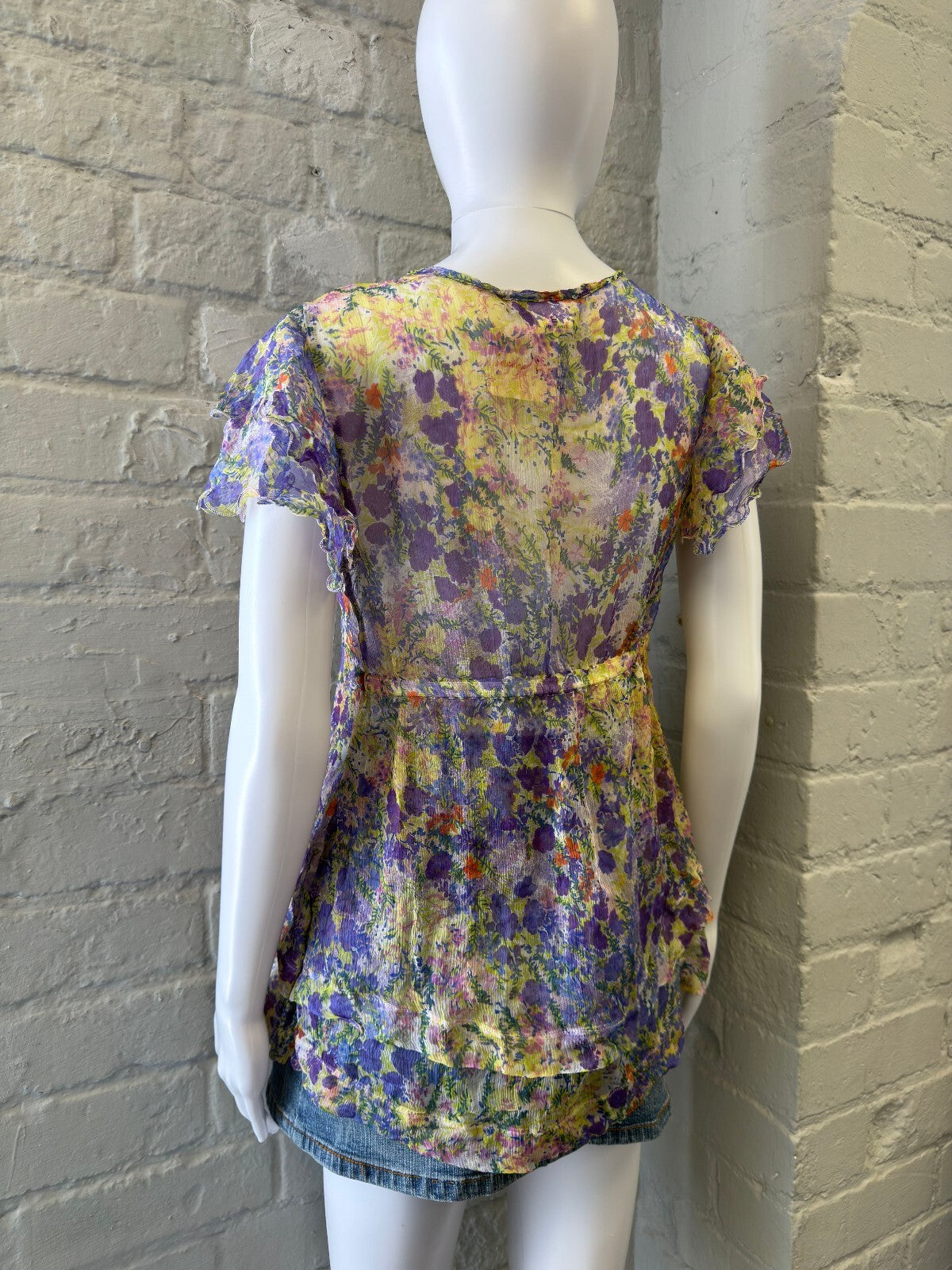 Floral Sheer Silk Wrap Blouse