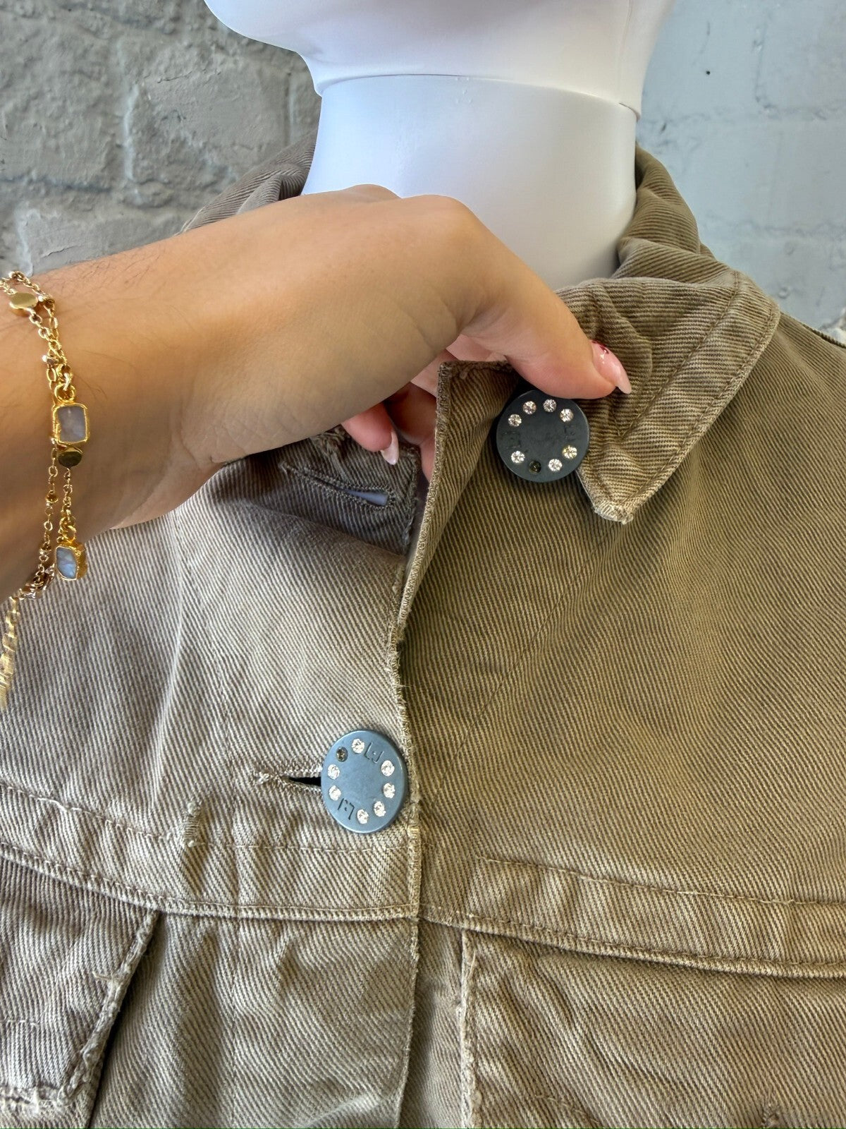 Italian Brown Denim Jacket with Embellished Buttons and Logo Detail