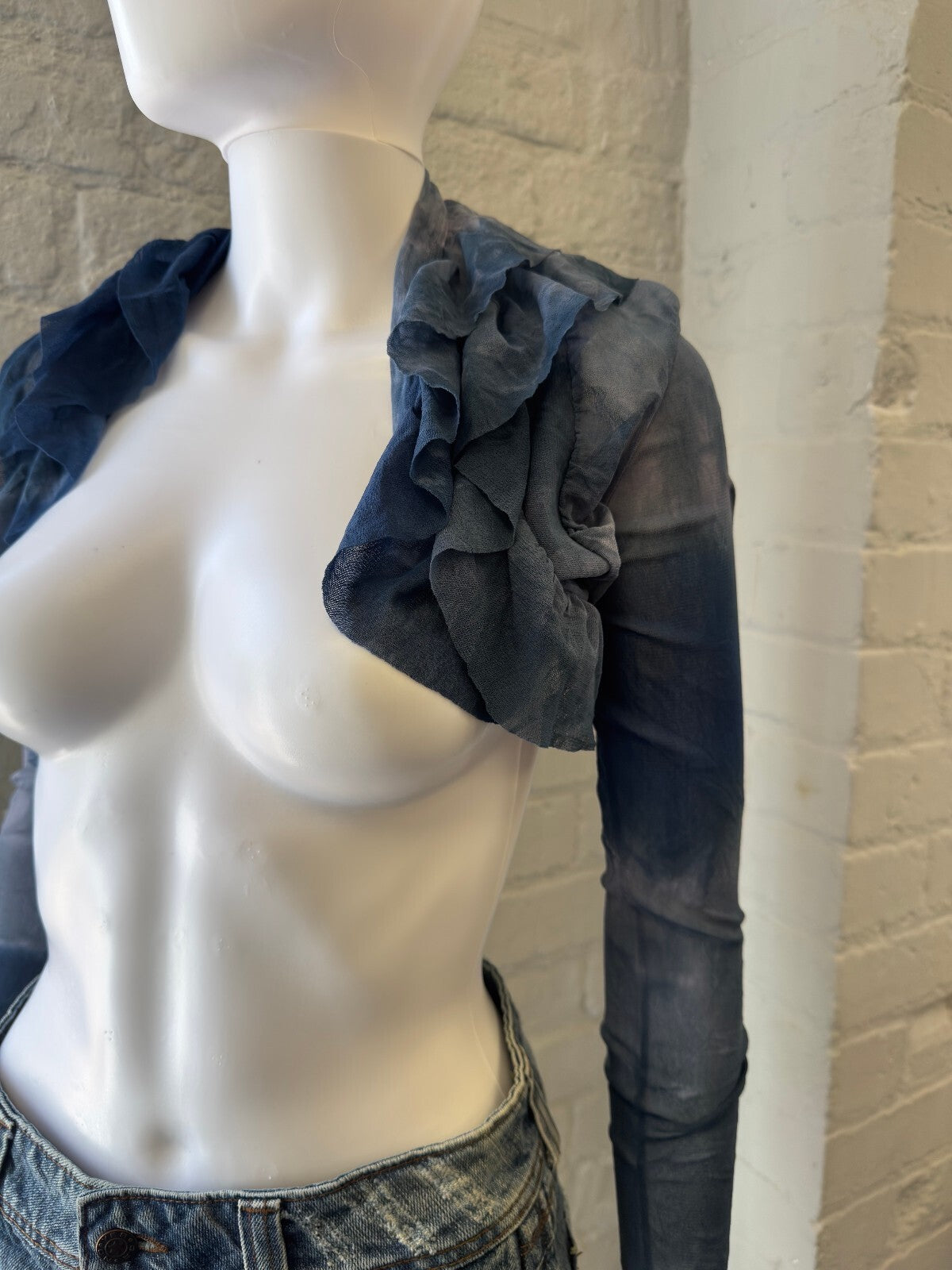 Blue Ruffled Sheer Bolero Shrug