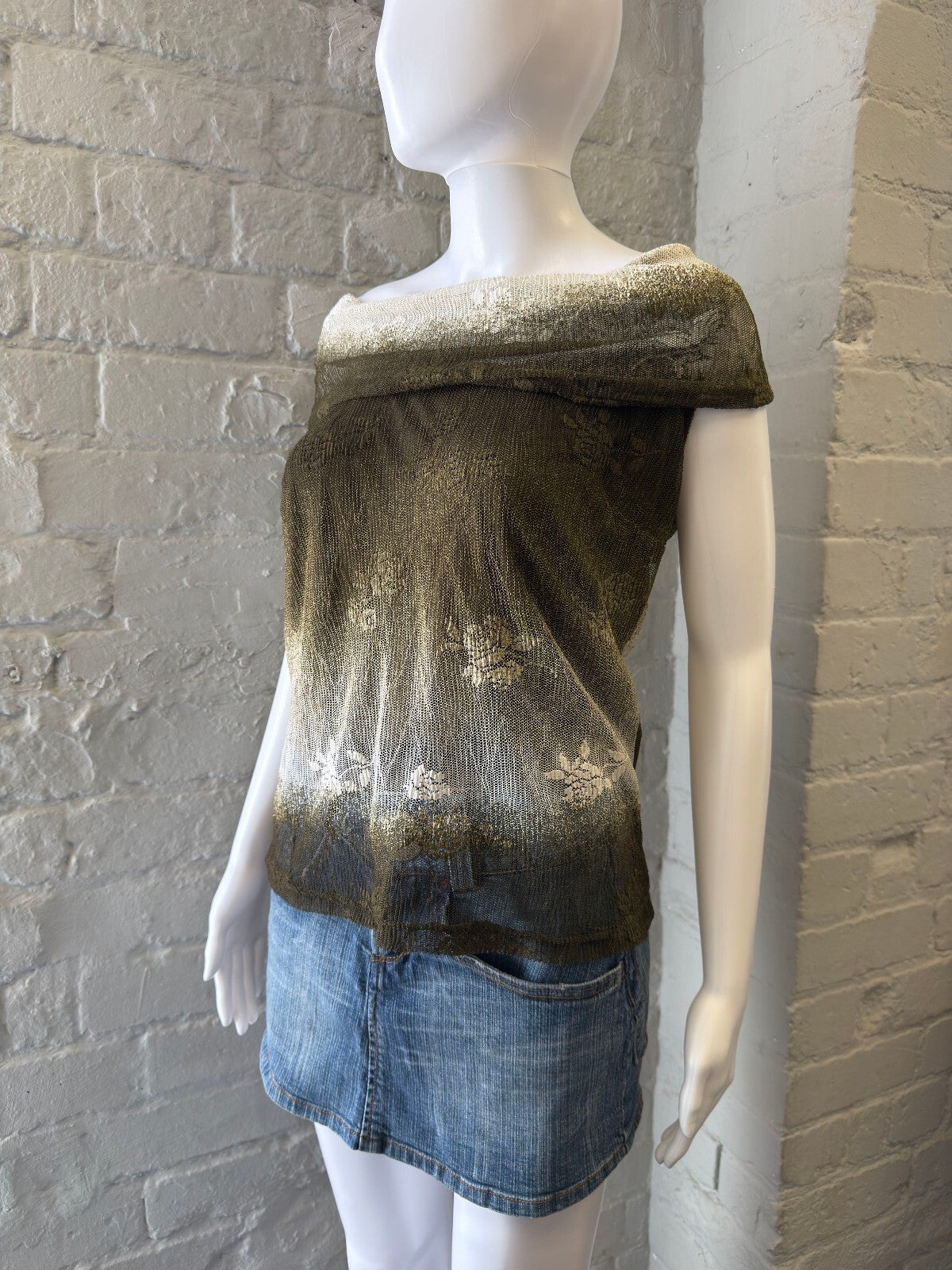Olive Green Floral Knit Top