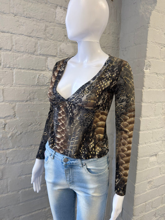 Y2K V-Neck Animal Print Knit Top