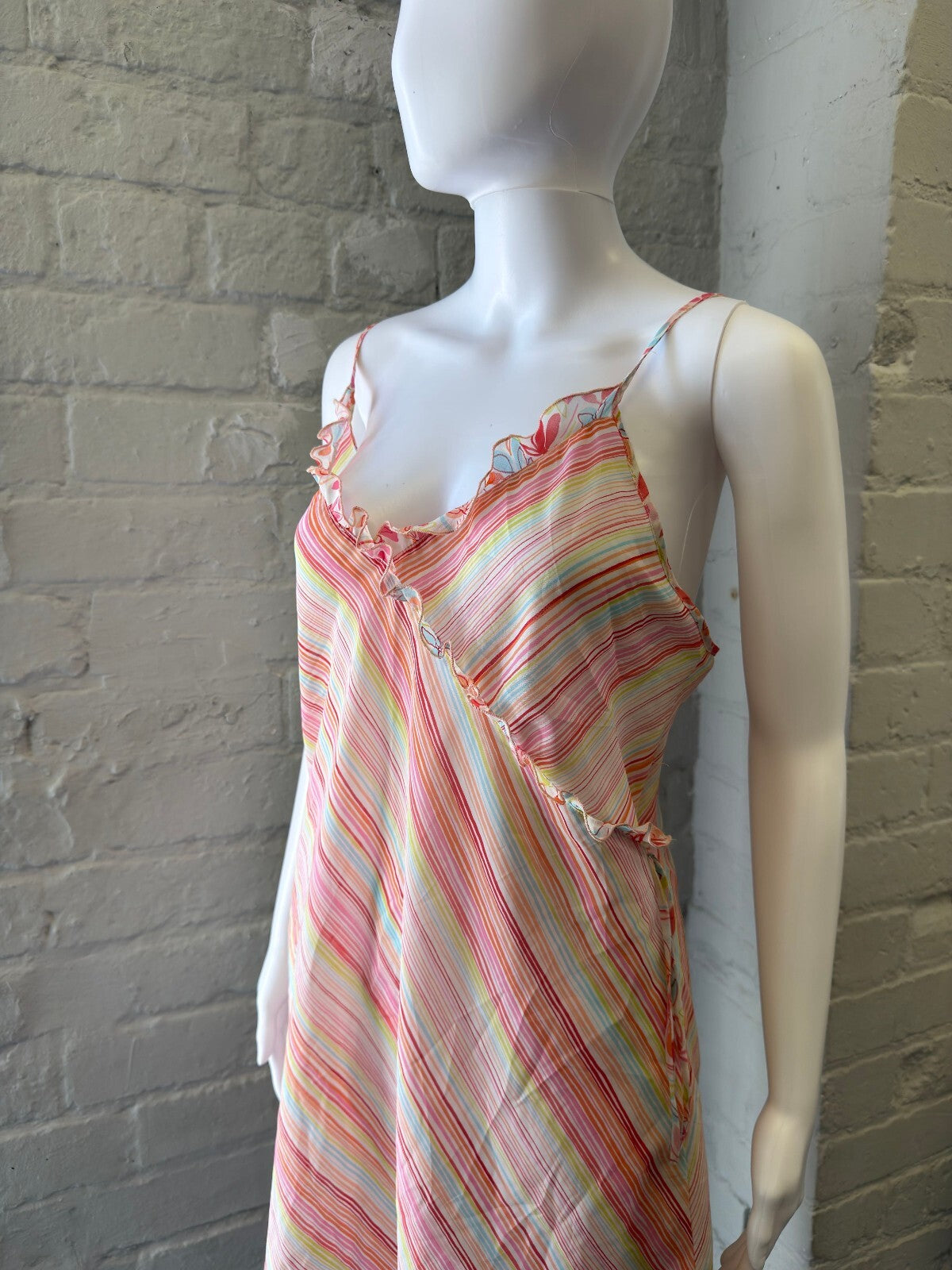 Striped Slip Dress with Ruffle Trim