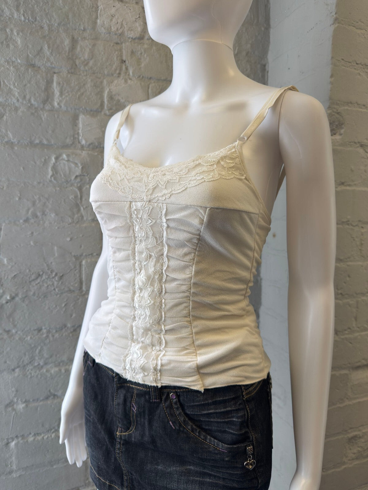 White Lace Detail Fitted Camisole Top