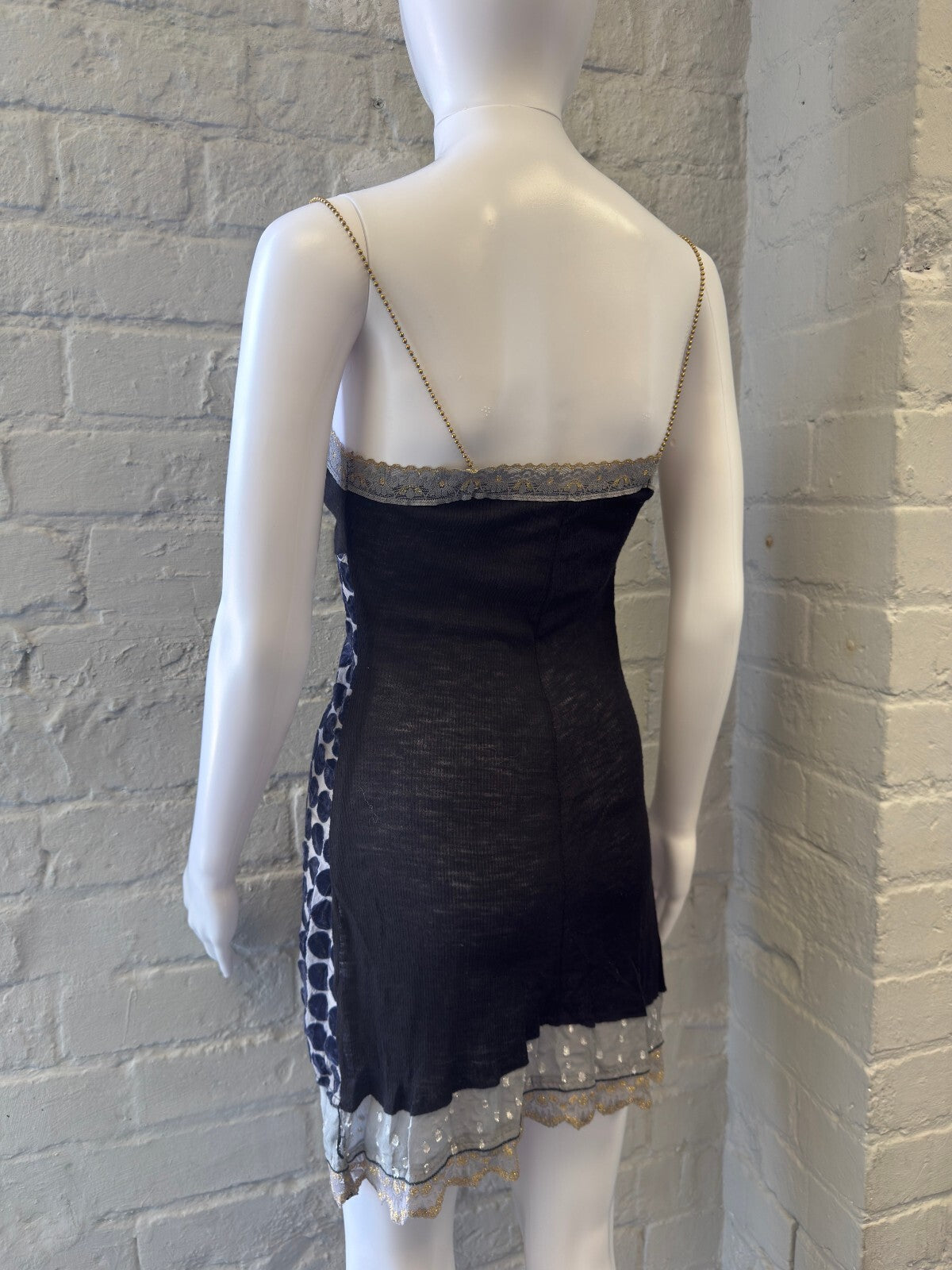Blue and Silver Polka Dot Slip Dress with Chain Detail