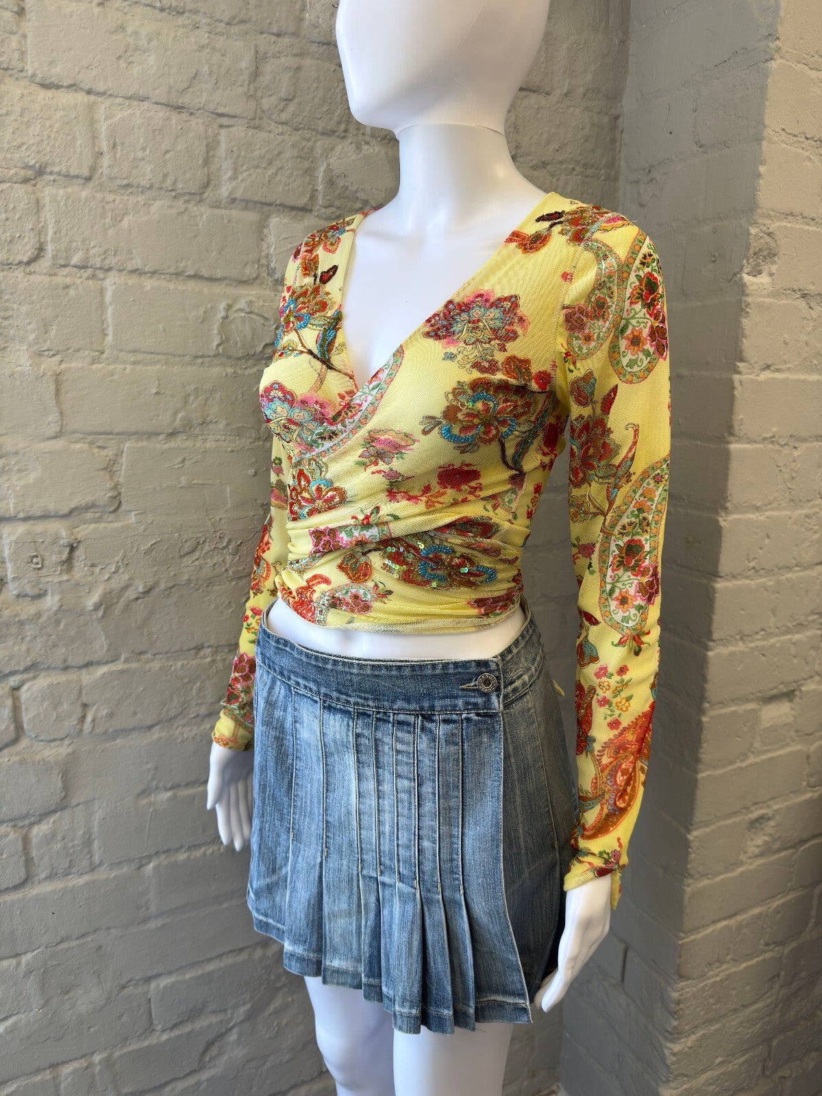 Yellow Floral Long Sleeve Fairy Wrap Top