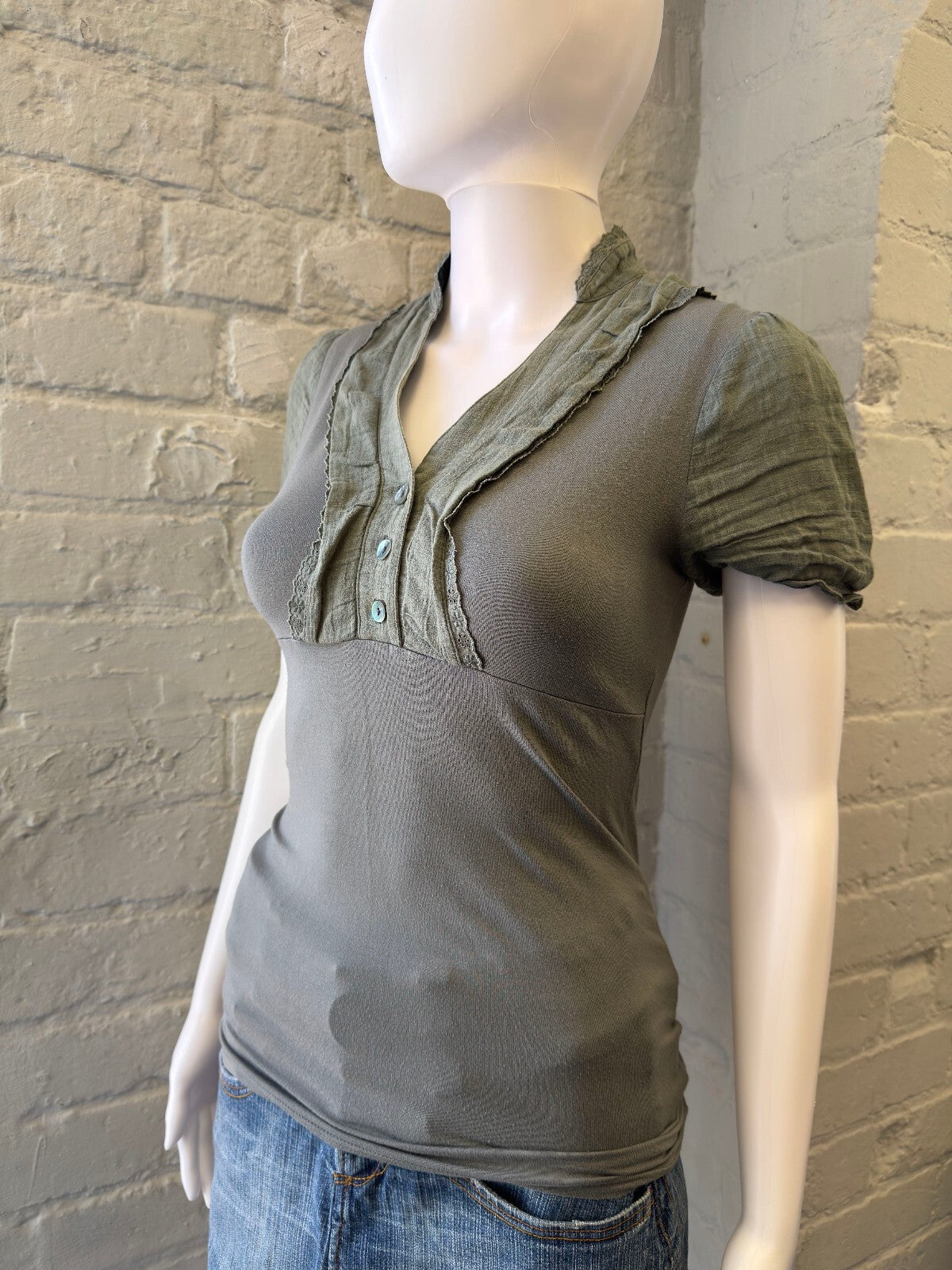 Intimissimi Olive Green Top with Puff Sleeves