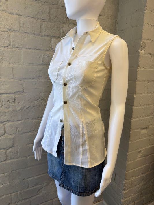 MFG Sleeveless Button-Up Shirt in Cream