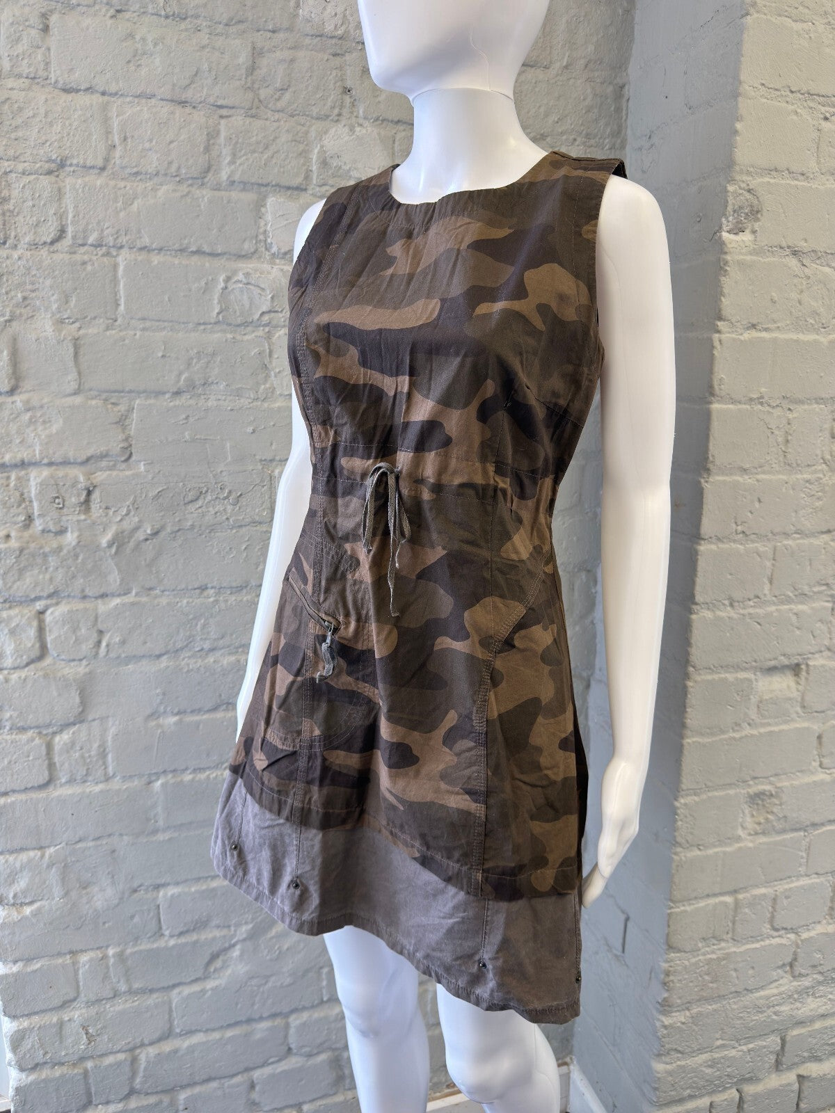 Camouflage Print Midi Dress with Drawstring Waist