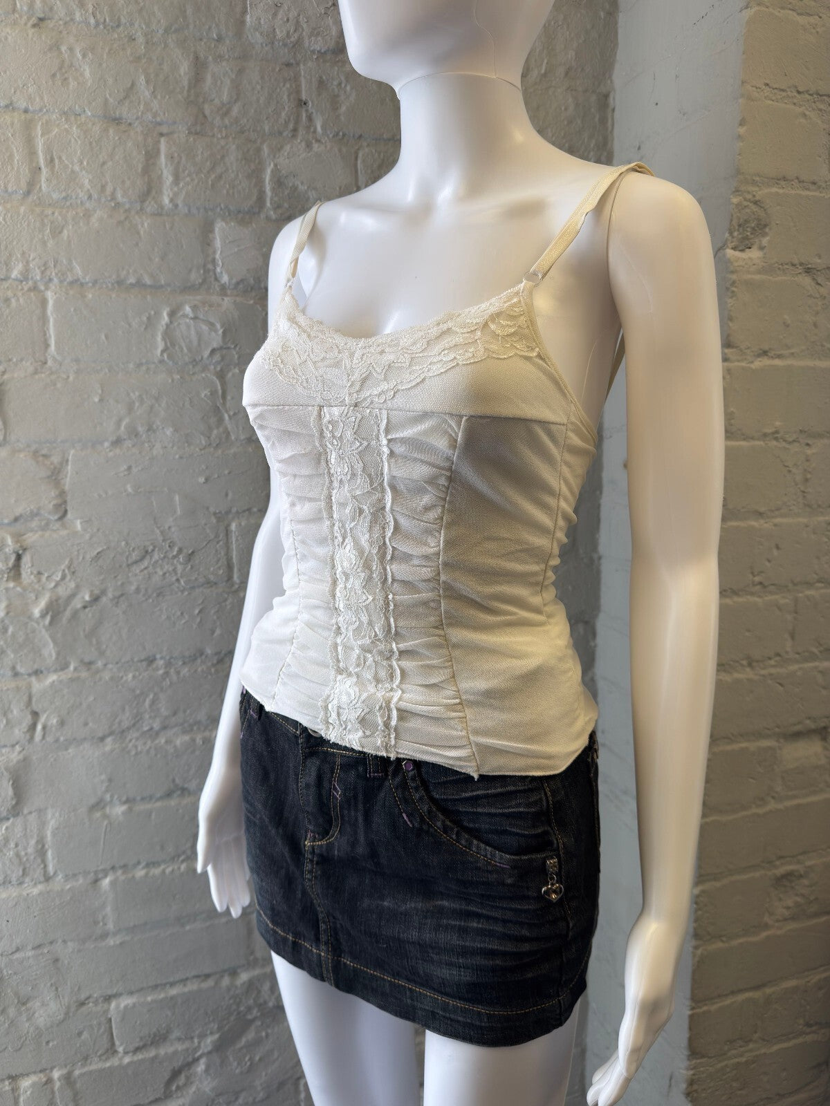 White Lace Detail Fitted Camisole Top