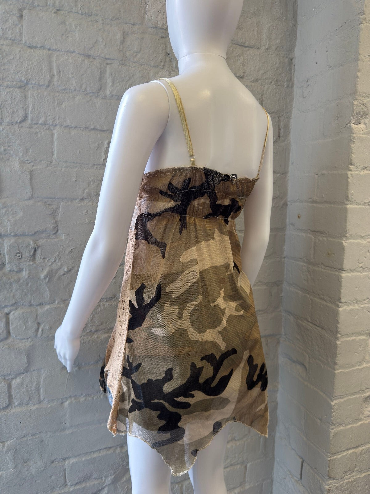 Beige Lace and Camouflage Pattern Spaghetti Strap Top
