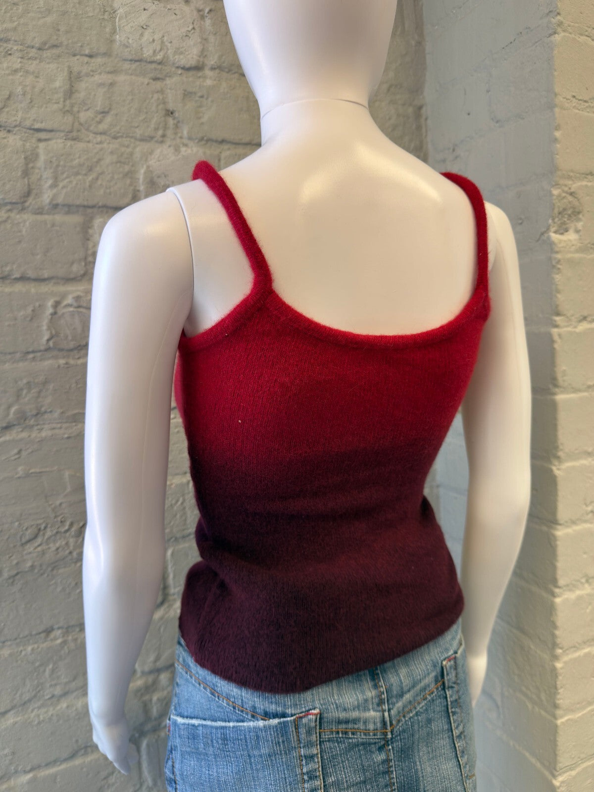 Red to Burgundy Ombre Knit Tank Top