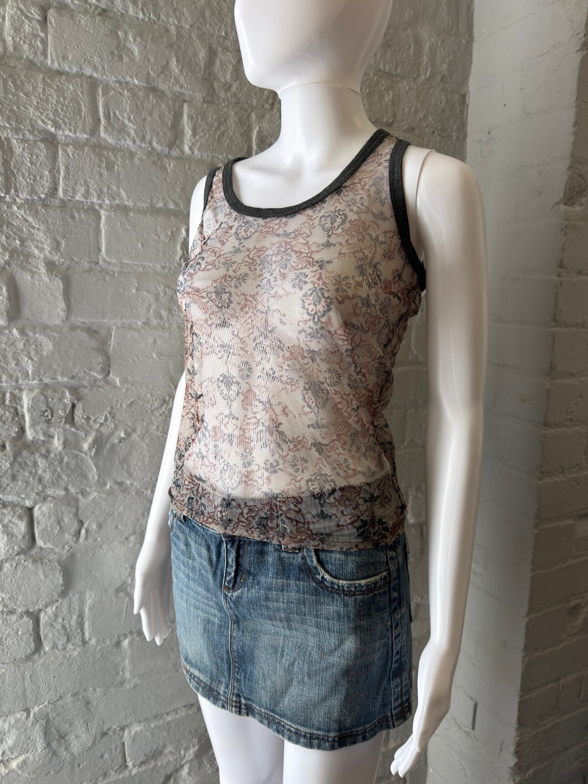 Kookaï Sheer Floral Mesh Tank Top