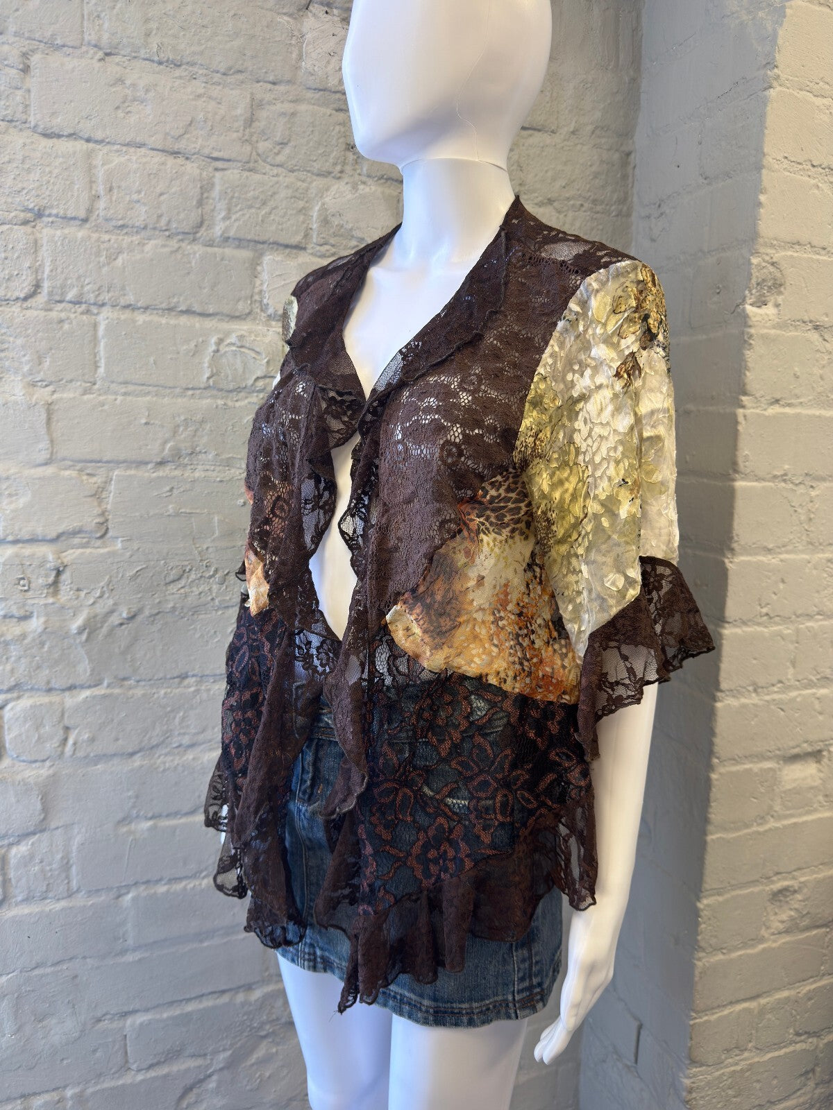 Brown and Cream Lace Sheer Cardigan