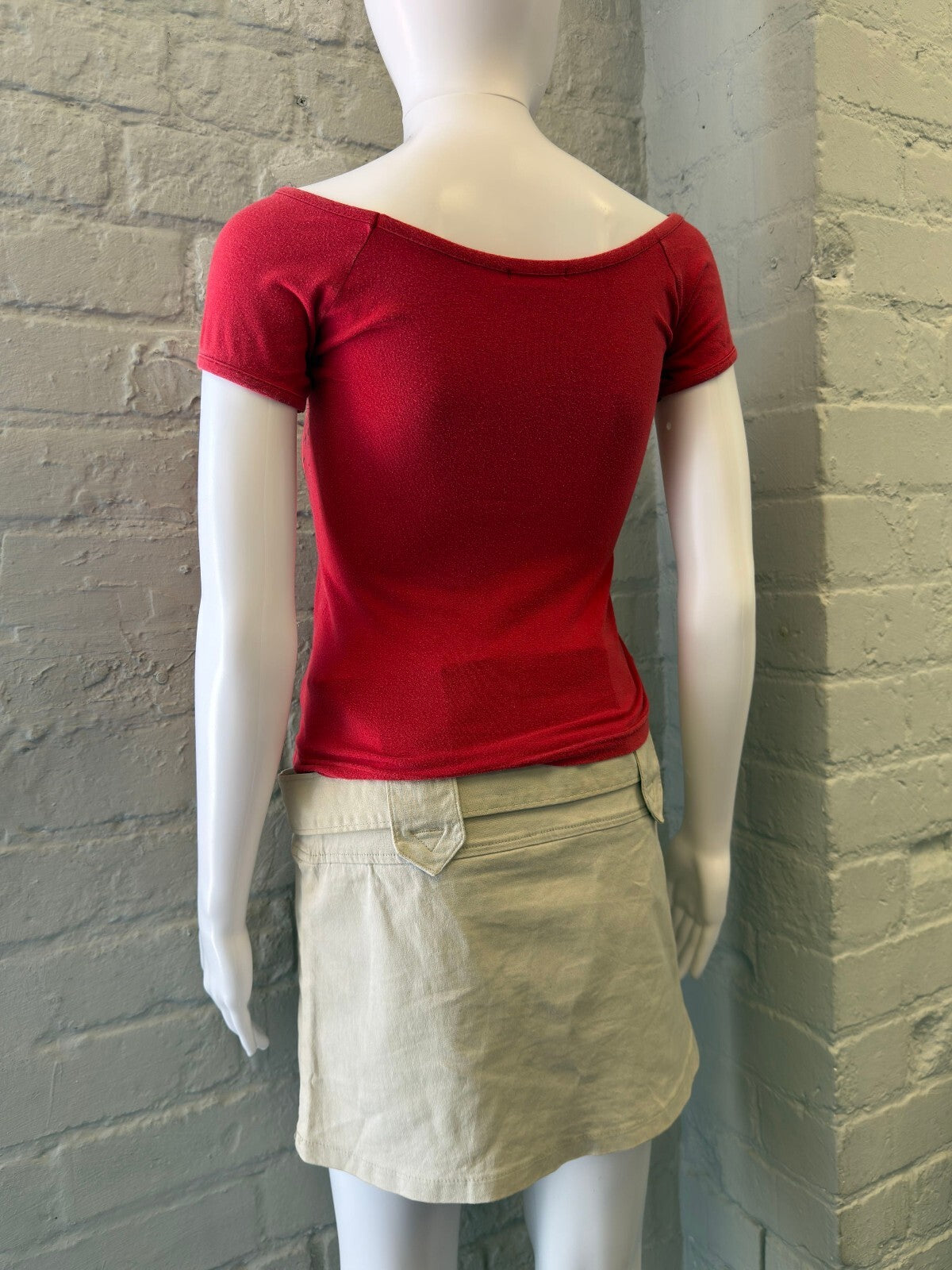 Cream Mini Skirt with Belt Detail