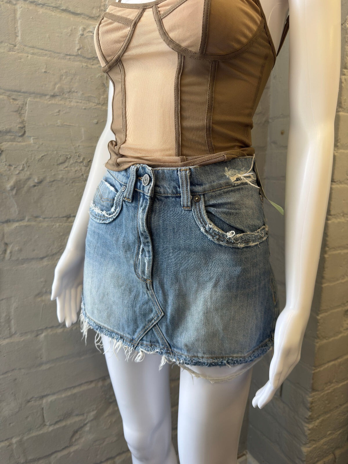 Burberry Brit Denim Mini Skirt with Frayed Hem